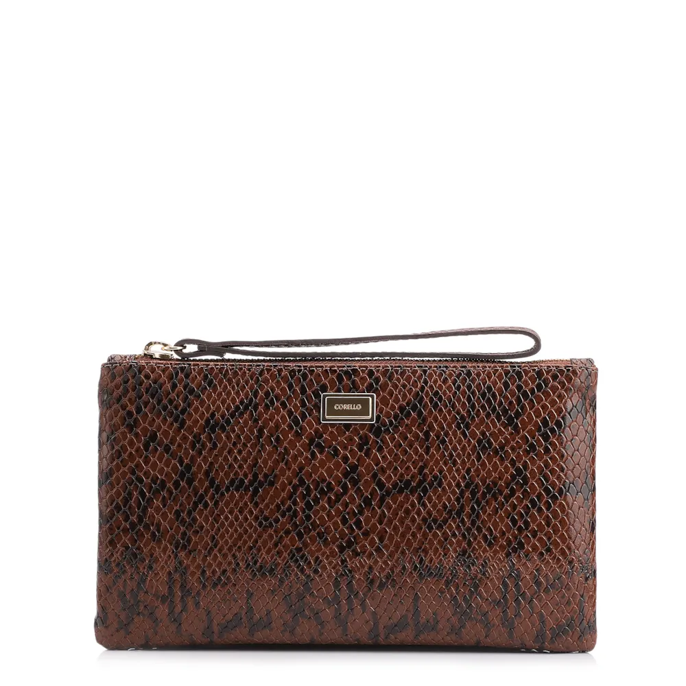 Bolsa Pequena Alt Python Marrom /Couro Marrom