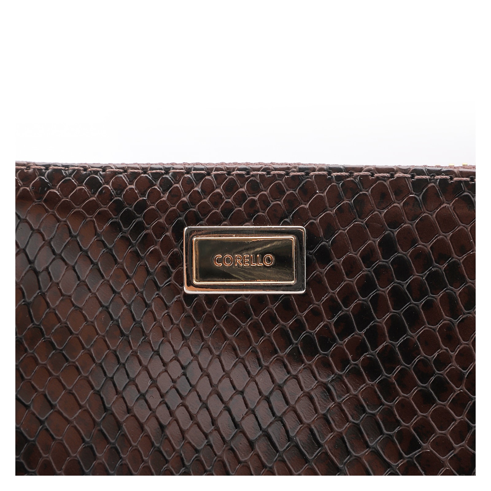 Bolsa Pequena Alt Python Marrom Escuro /Couro Marrom Escuro
