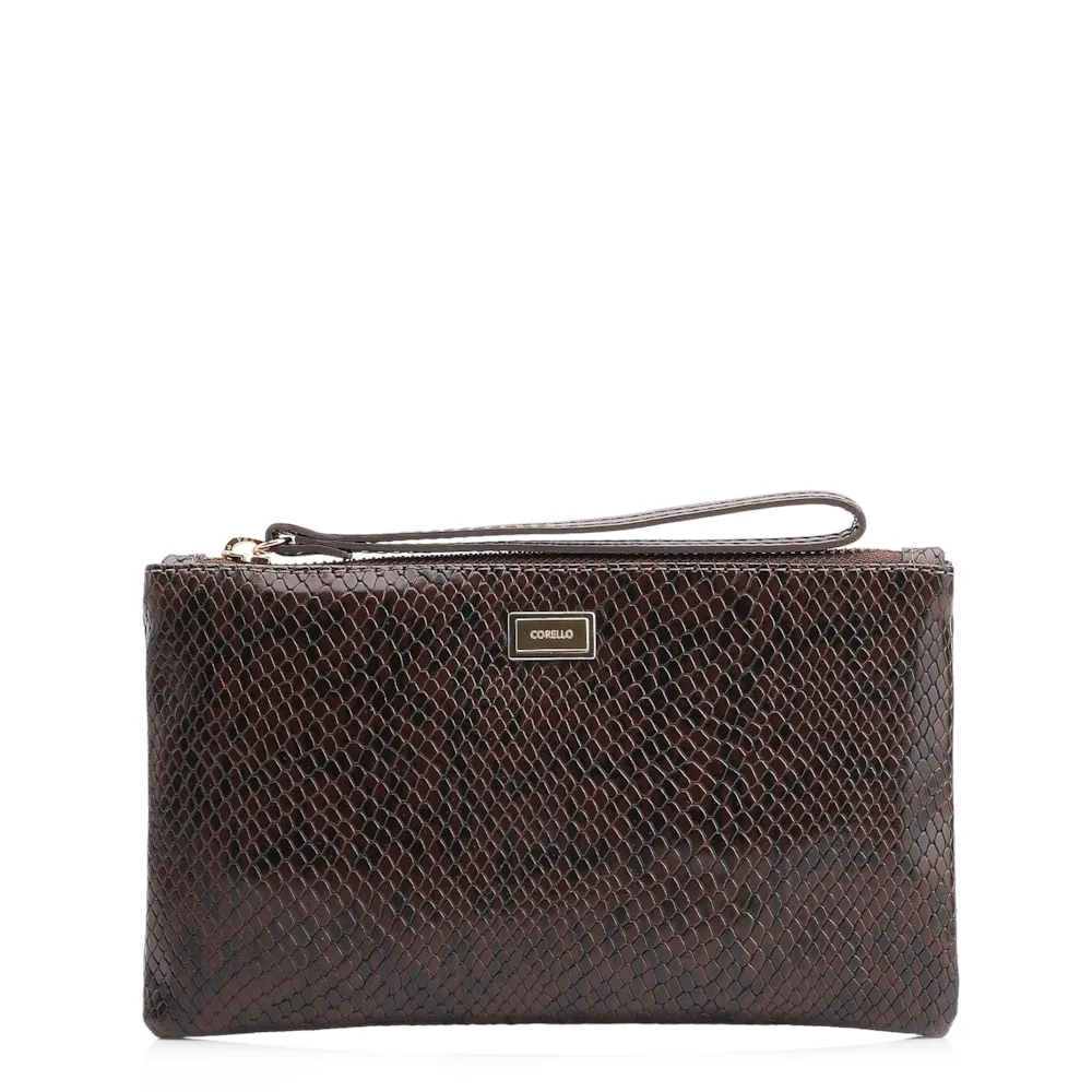 Bolsa Pequena Alt Python Marrom Escuro /Couro Marrom Escuro