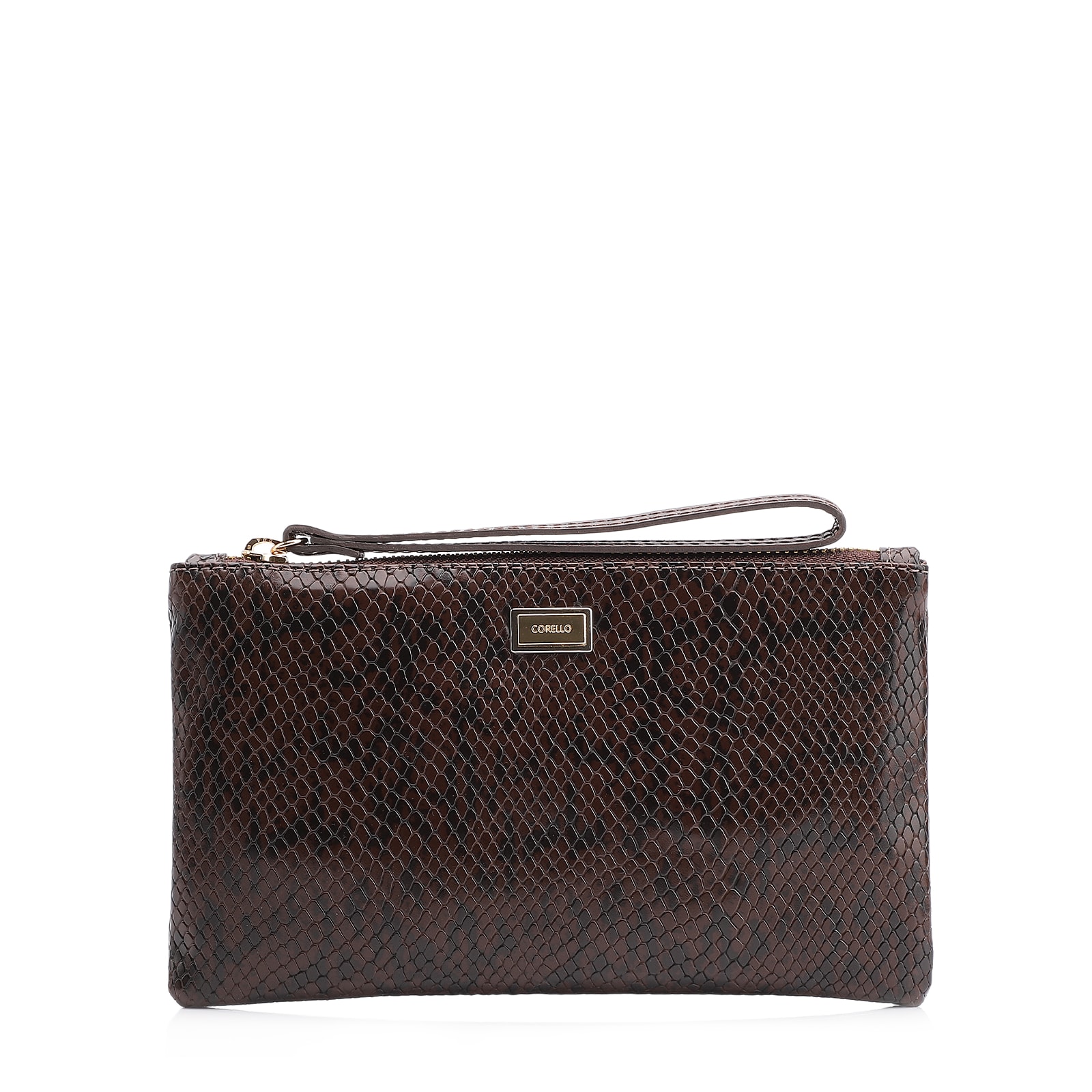 Bolsa Pequena Alt Python Marrom Escuro /Couro Marrom Escuro