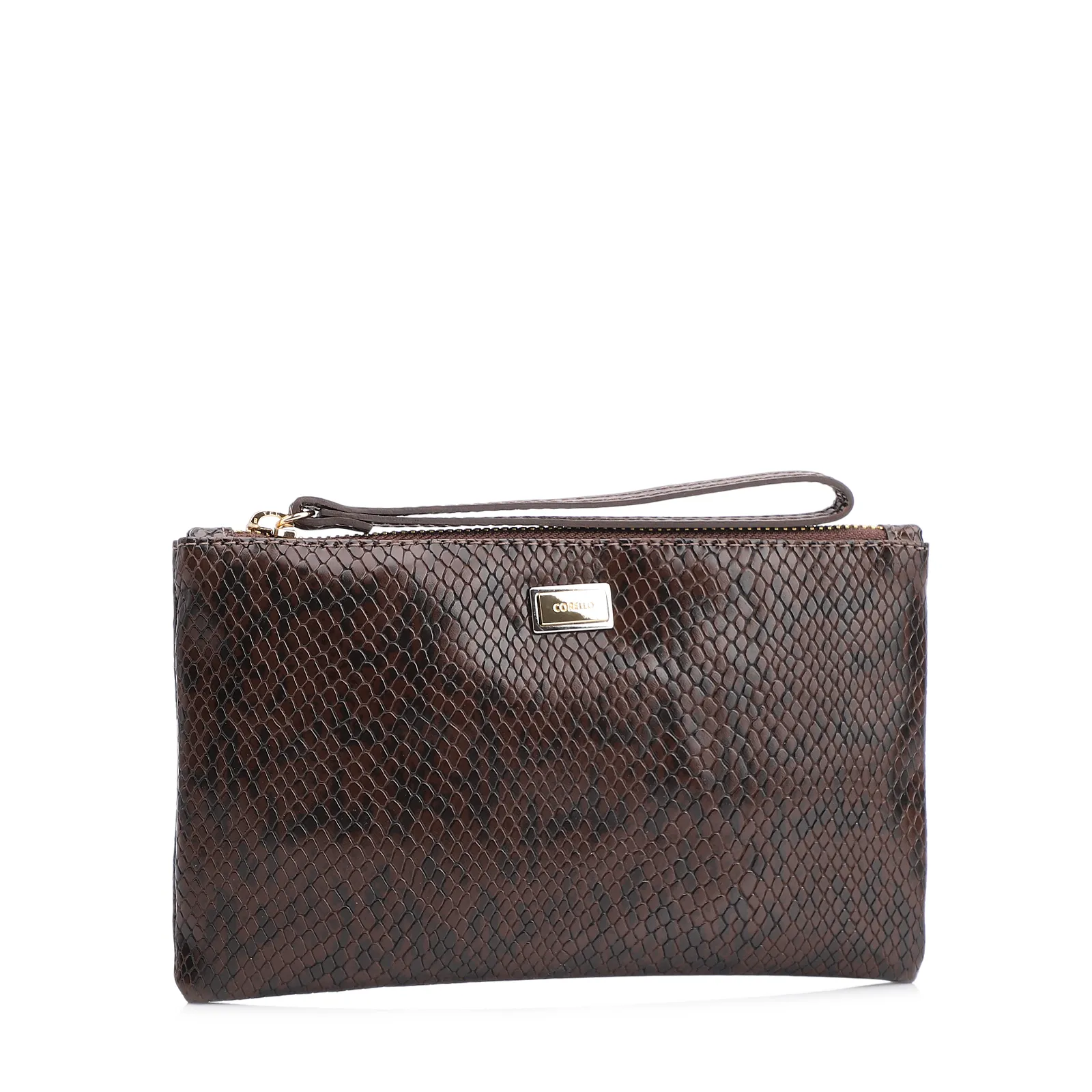 Bolsa Pequena Alt Python Marrom Escuro /Couro Marrom Escuro