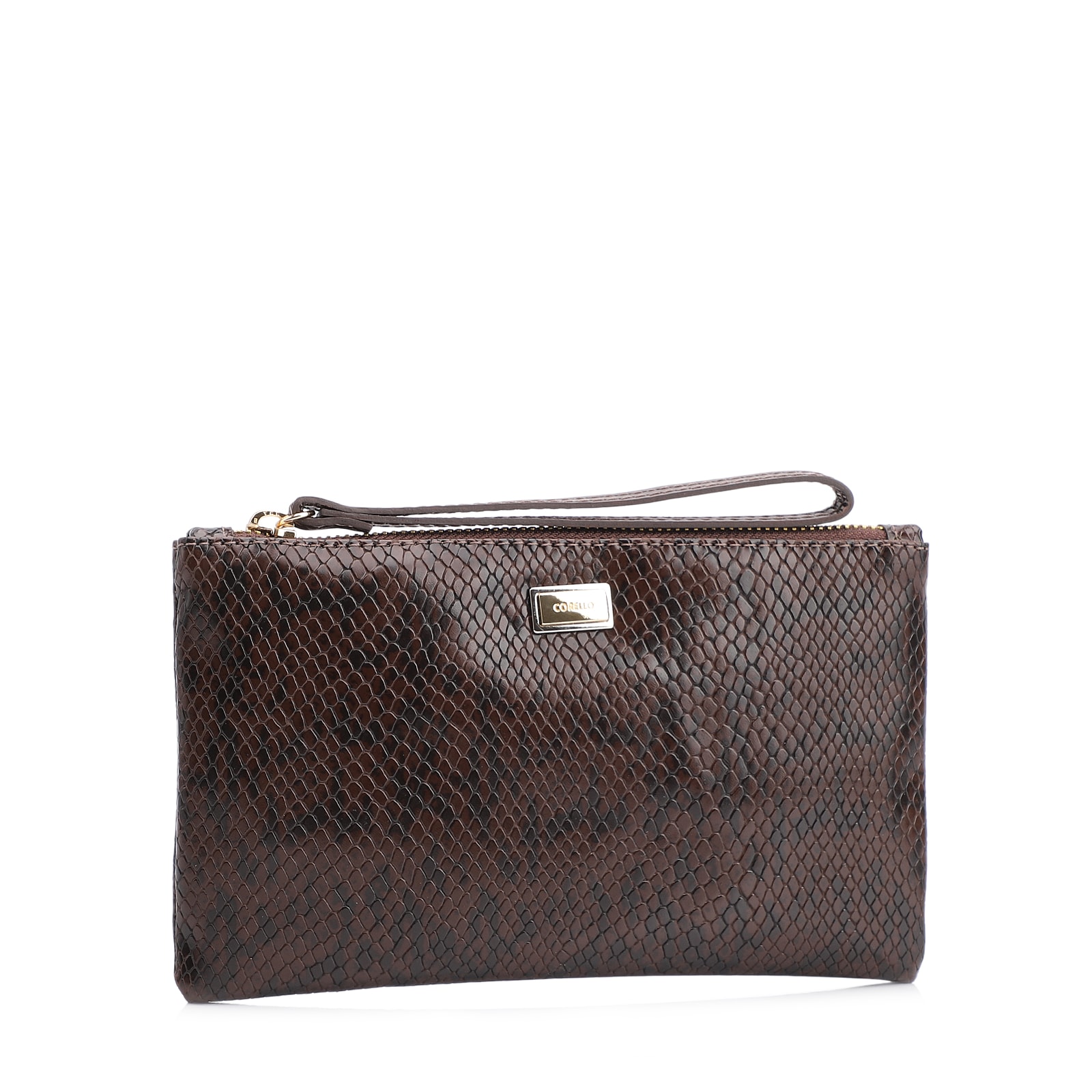 Bolsa Pequena Alt Python Marrom Escuro /Couro Marrom Escuro