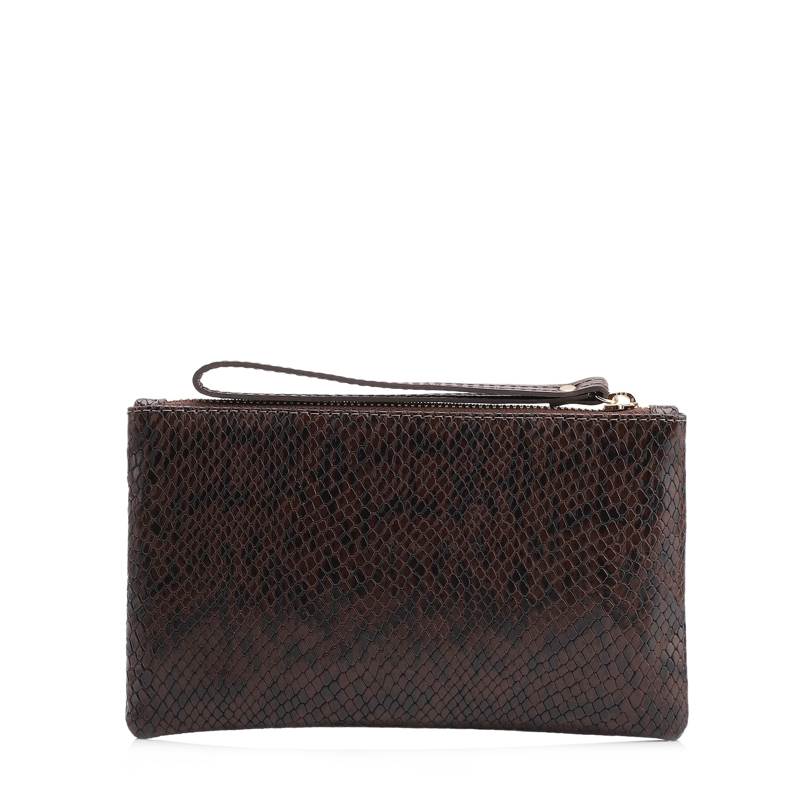 Bolsa Pequena Alt Python Marrom Escuro /Couro Marrom Escuro