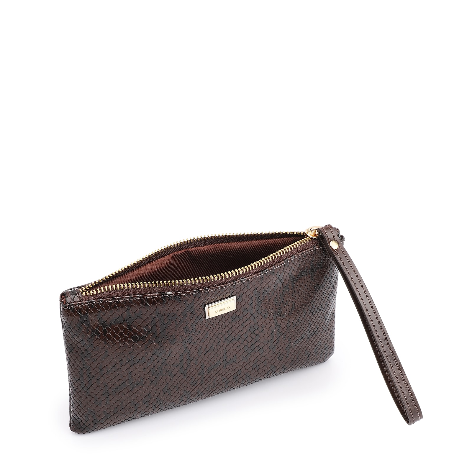Bolsa Pequena Alt Python Marrom Escuro /Couro Marrom Escuro