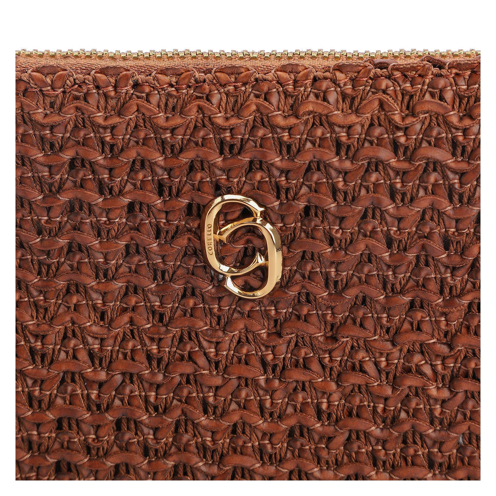Bolsa Pequena Couro Crochet Marrom