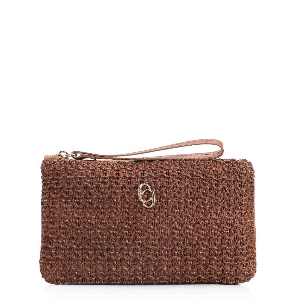 Bolsa Pequena Couro Crochet Marrom