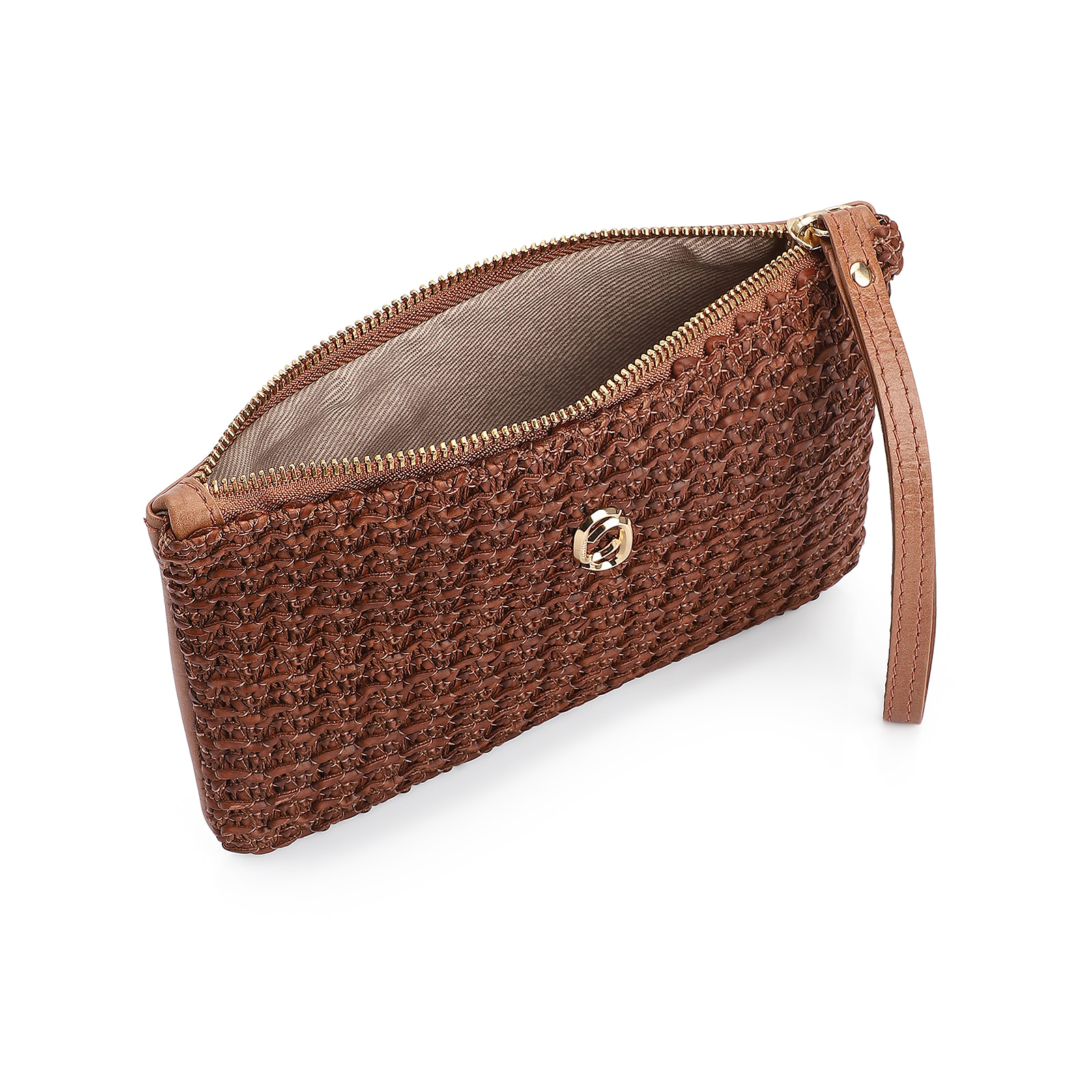 Bolsa Pequena Couro Crochet Marrom