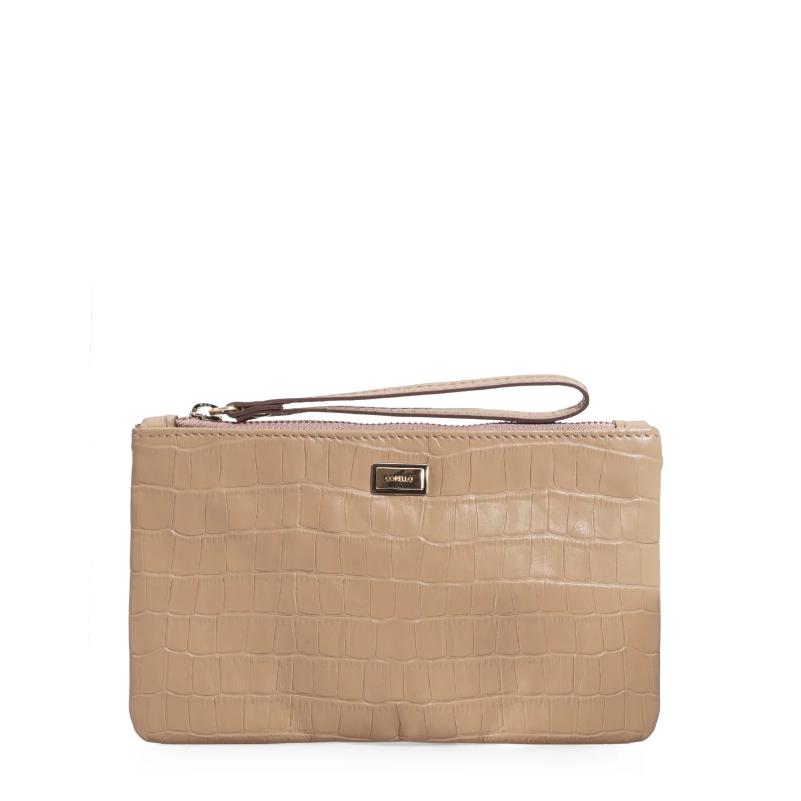 Bolsa Pequena Couro Croco Bege