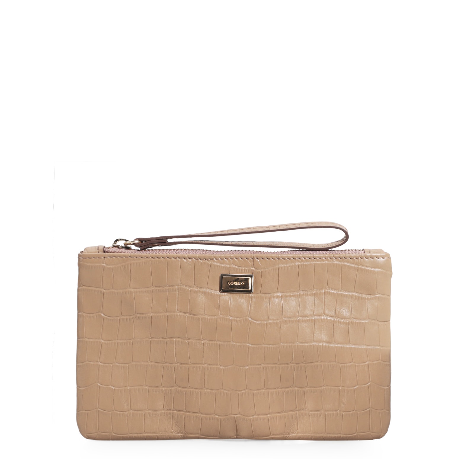 Bolsa Pequena Couro Croco Bege