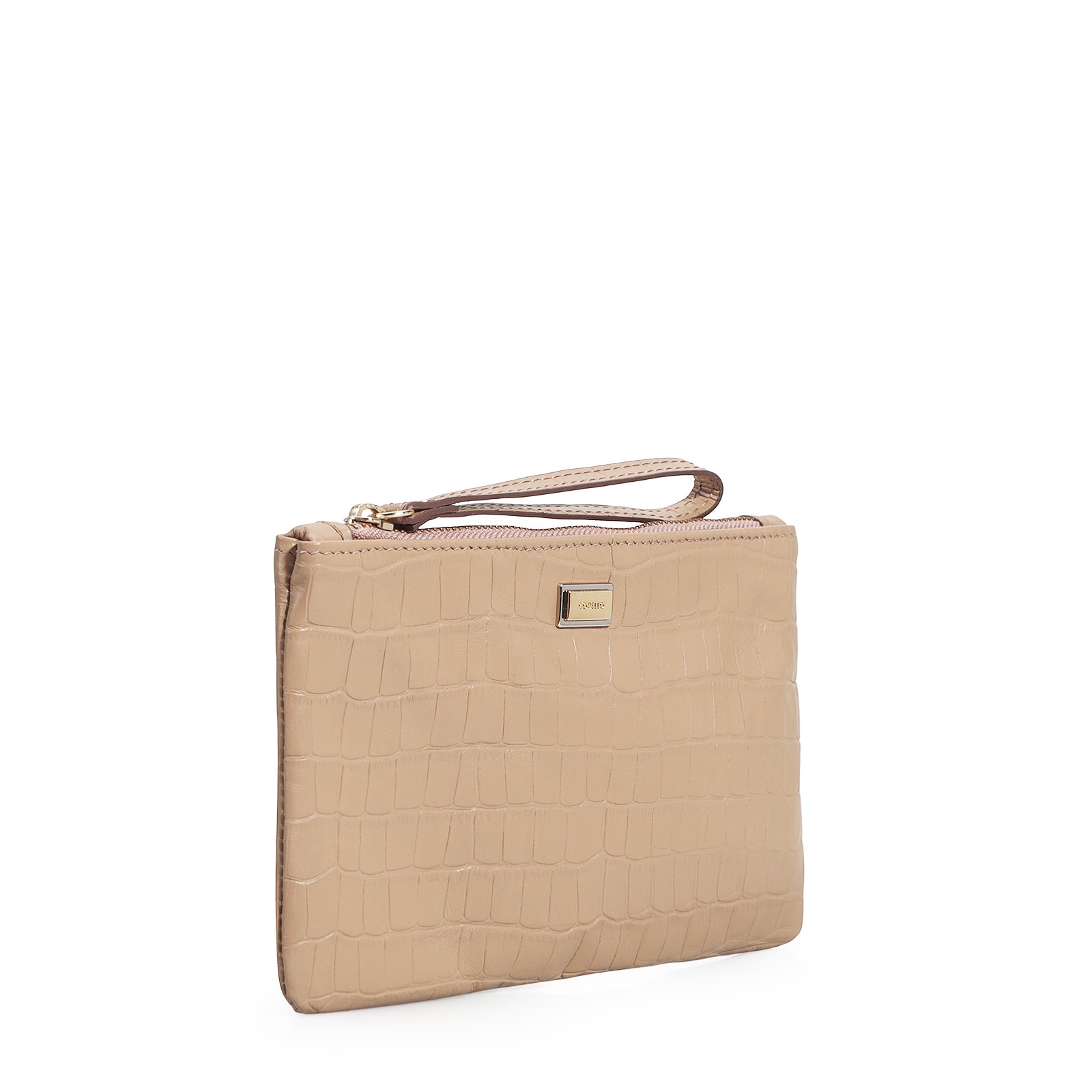 Bolsa Pequena Couro Croco Bege