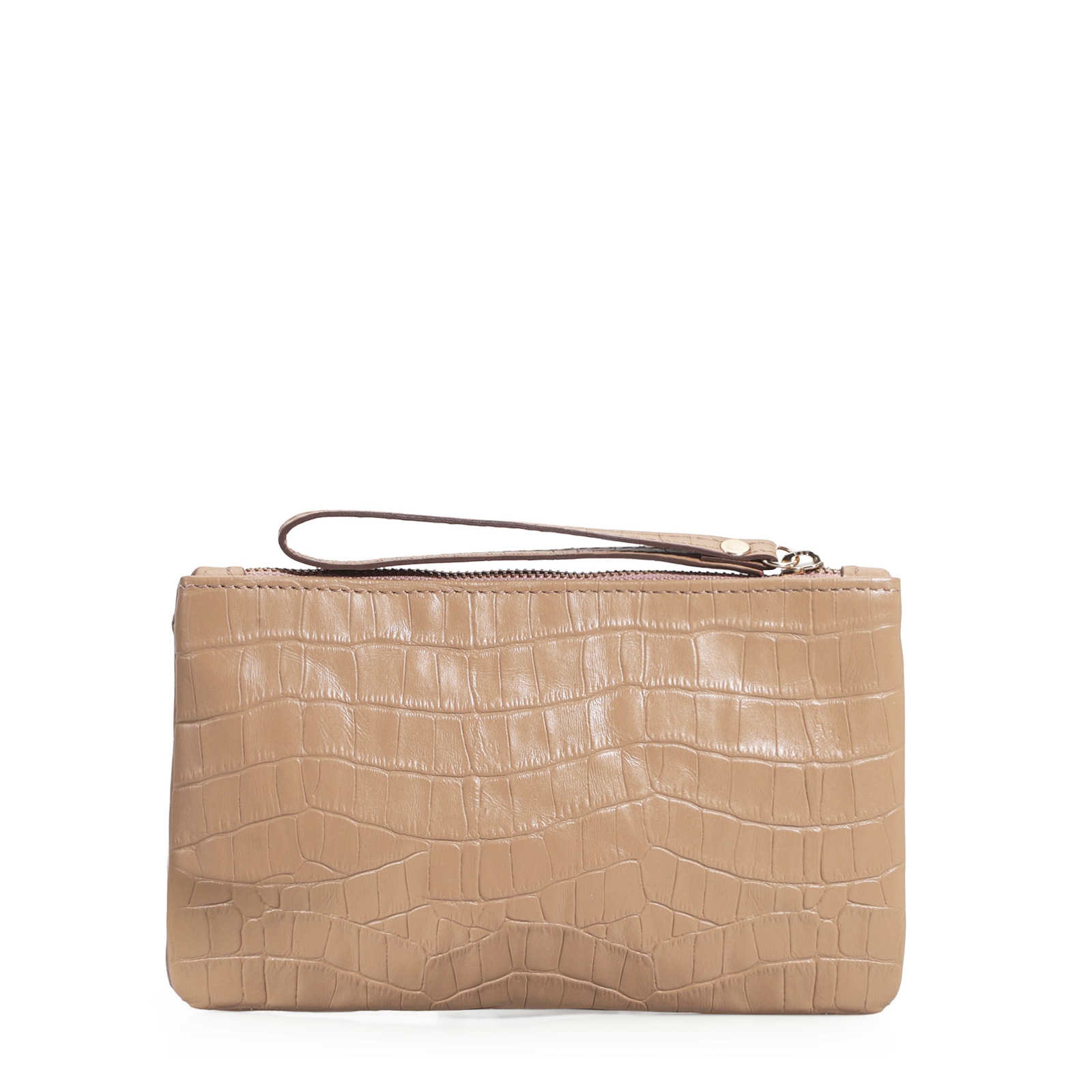 Bolsa Pequena Couro Croco Bege