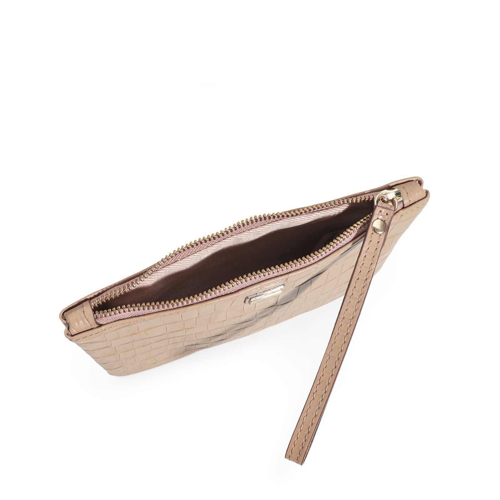 Bolsa Pequena Couro Croco Bege