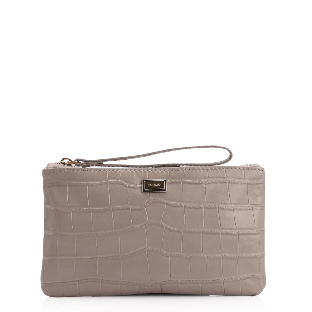 Bolsa Pequena Couro Croco Bege