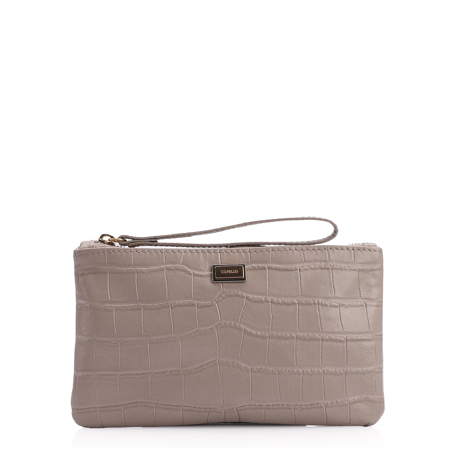 Bolsa Pequena Couro Croco Bege