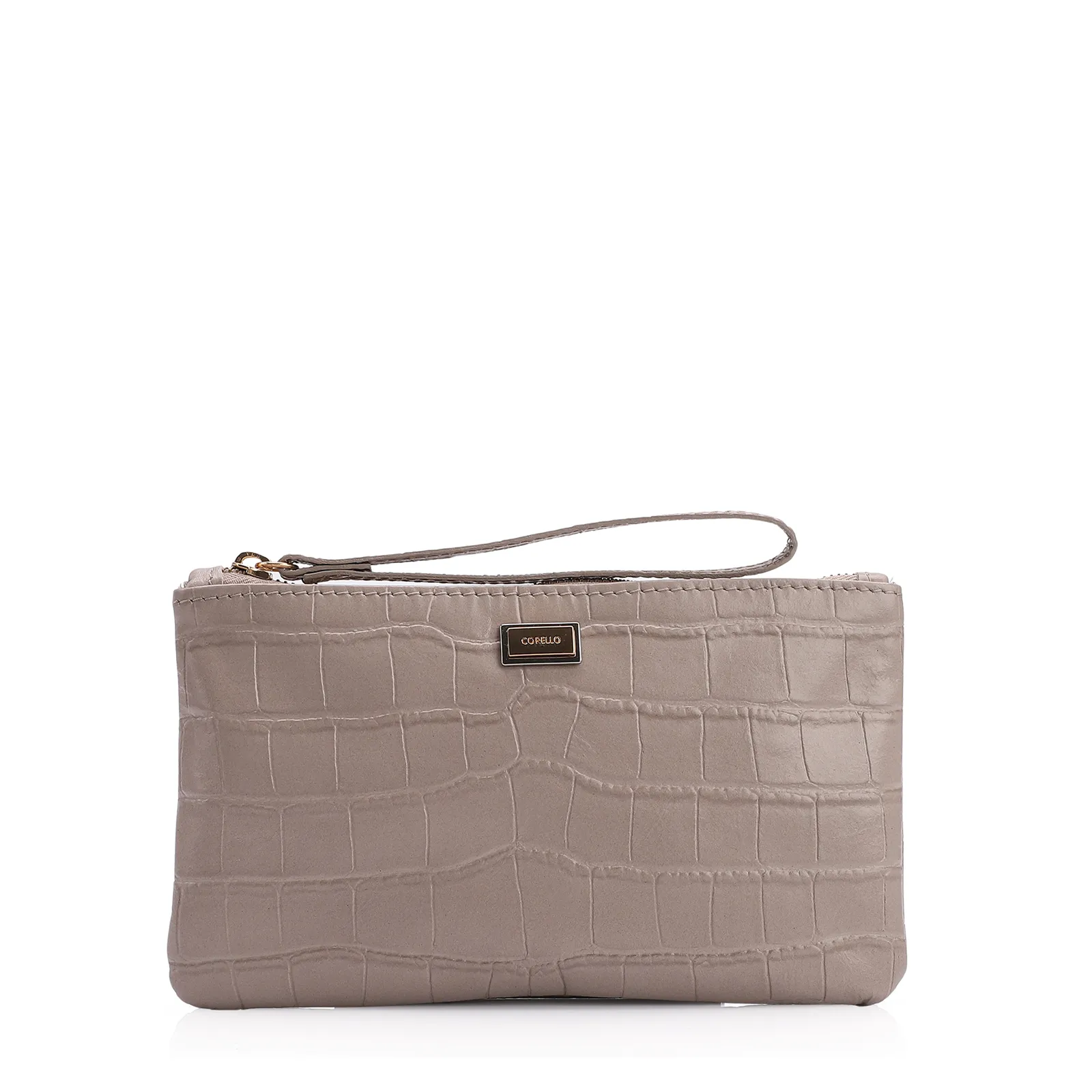 Bolsa Pequena Couro Croco Bege