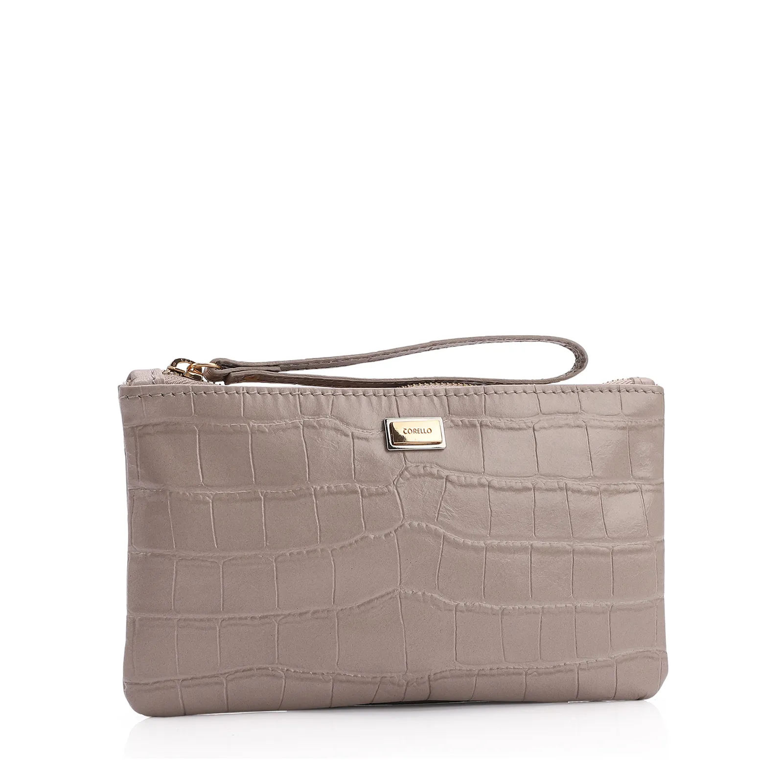 Bolsa Pequena Couro Croco Bege