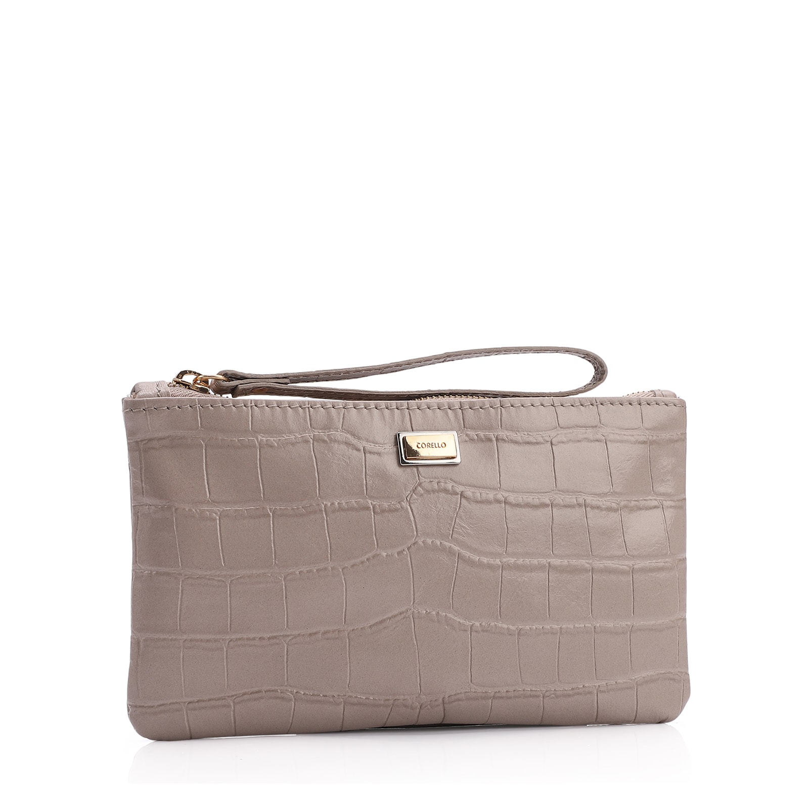 Bolsa Pequena Couro Croco Bege