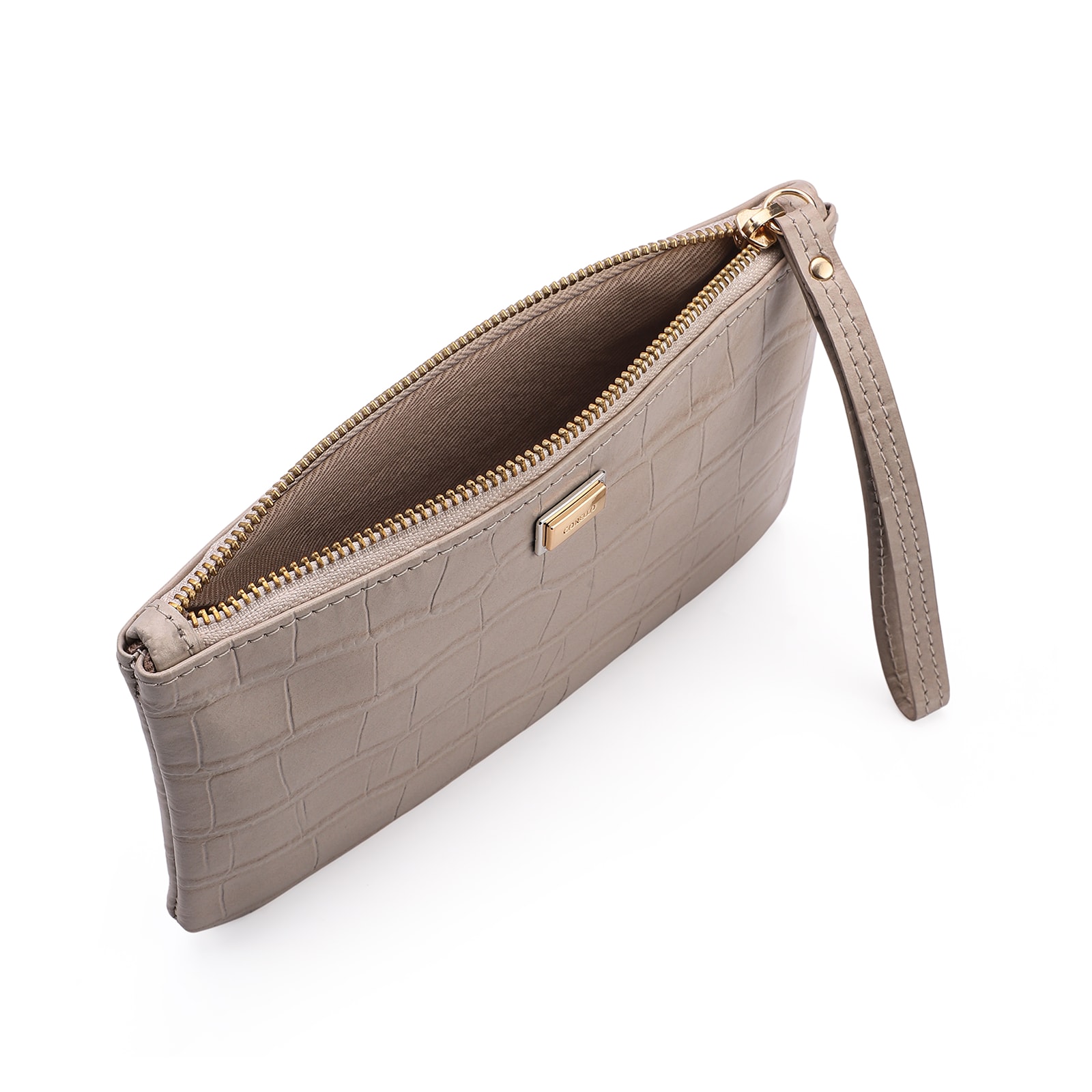 Bolsa Pequena Couro Croco Bege