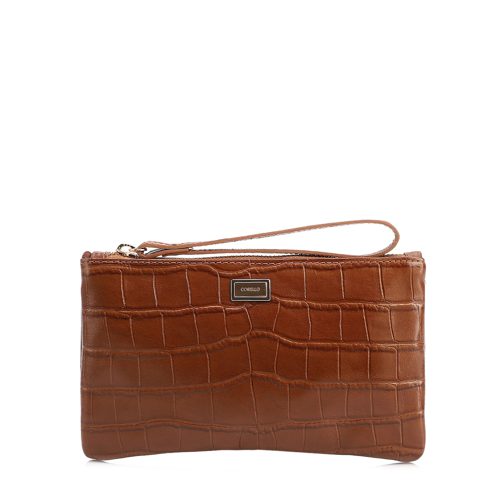 Bolsa Pequena Couro Croco Caramelo