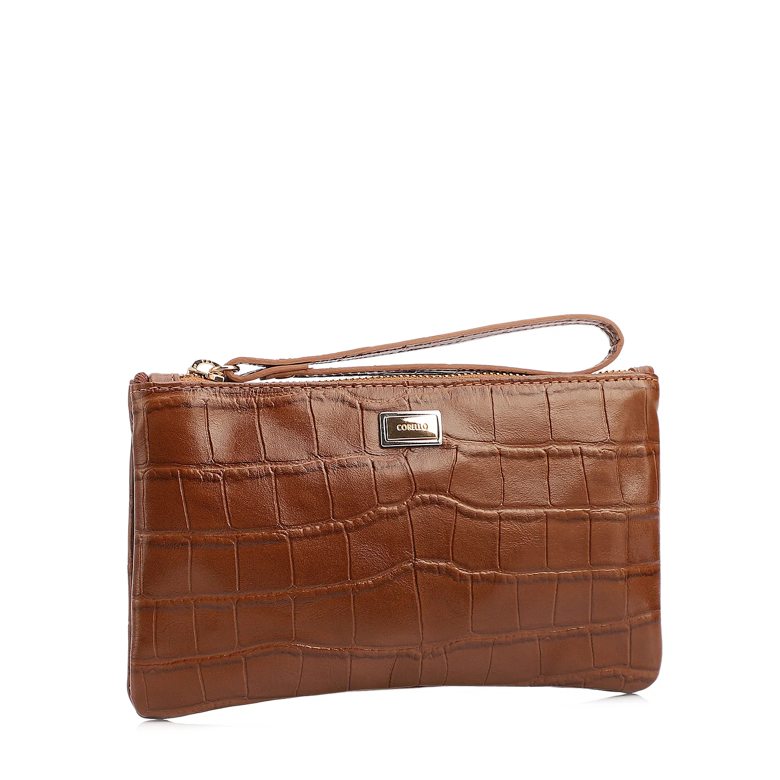 Bolsa Pequena Couro Croco Caramelo