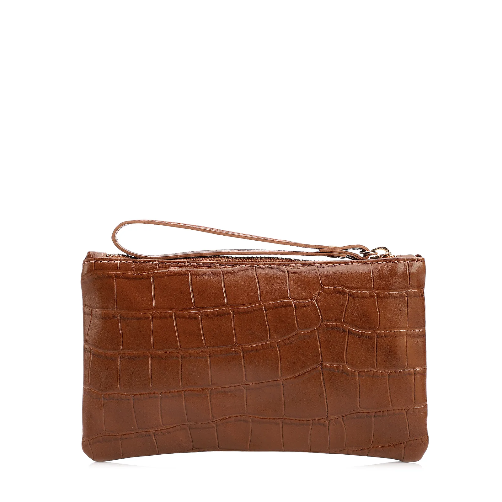 Bolsa Pequena Couro Croco Caramelo