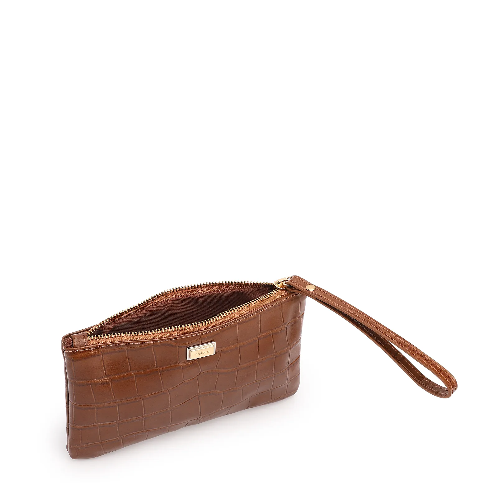 Bolsa Pequena Couro Croco Caramelo