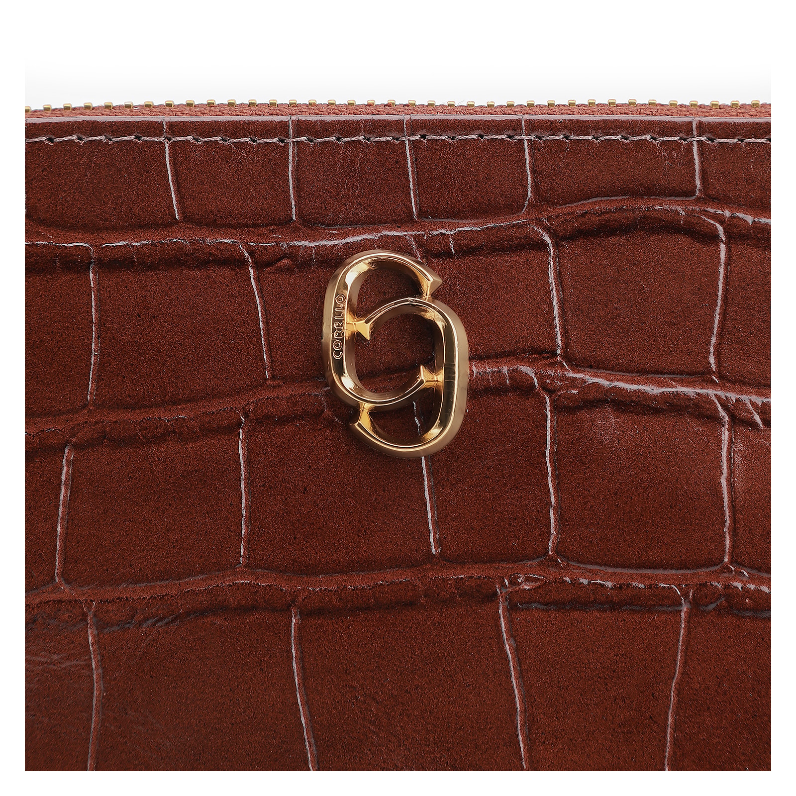 Bolsa Pequena Couro Croco Marrom