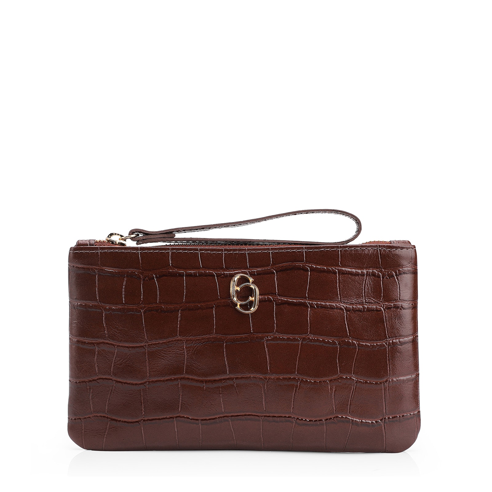 Bolsa Pequena Couro Croco Marrom