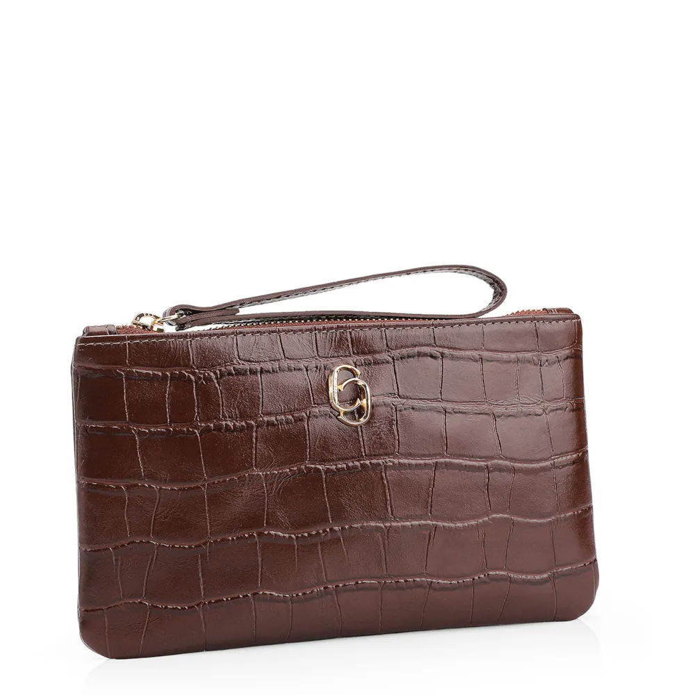 Bolsa Pequena Couro Croco Marrom - imagem 2