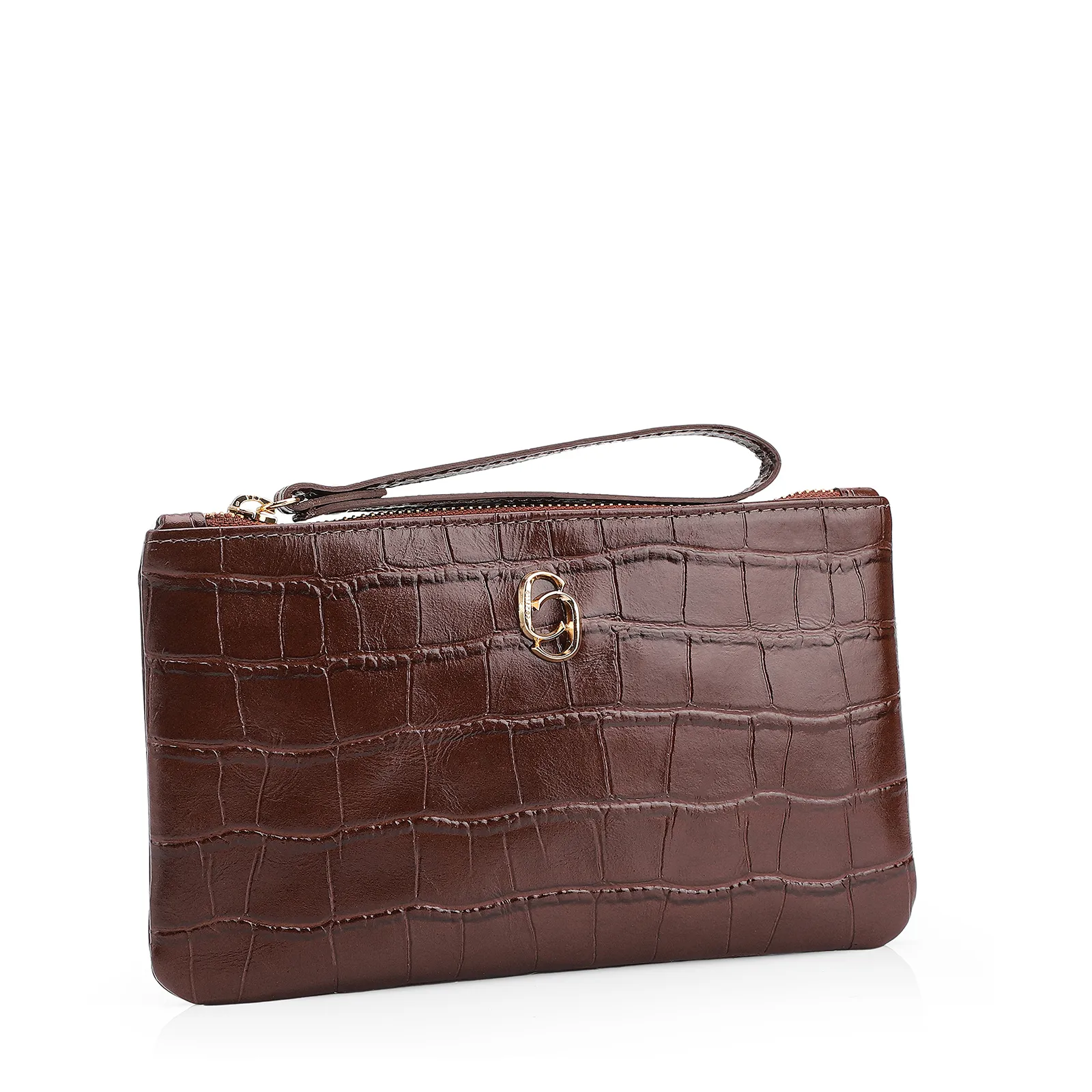 Bolsa Pequena Couro Croco Marrom