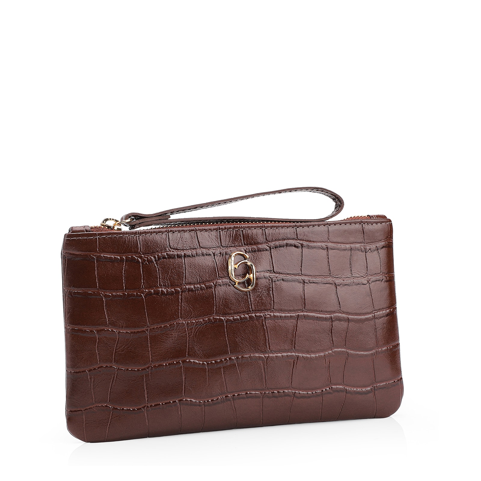 Bolsa Pequena Couro Croco Marrom