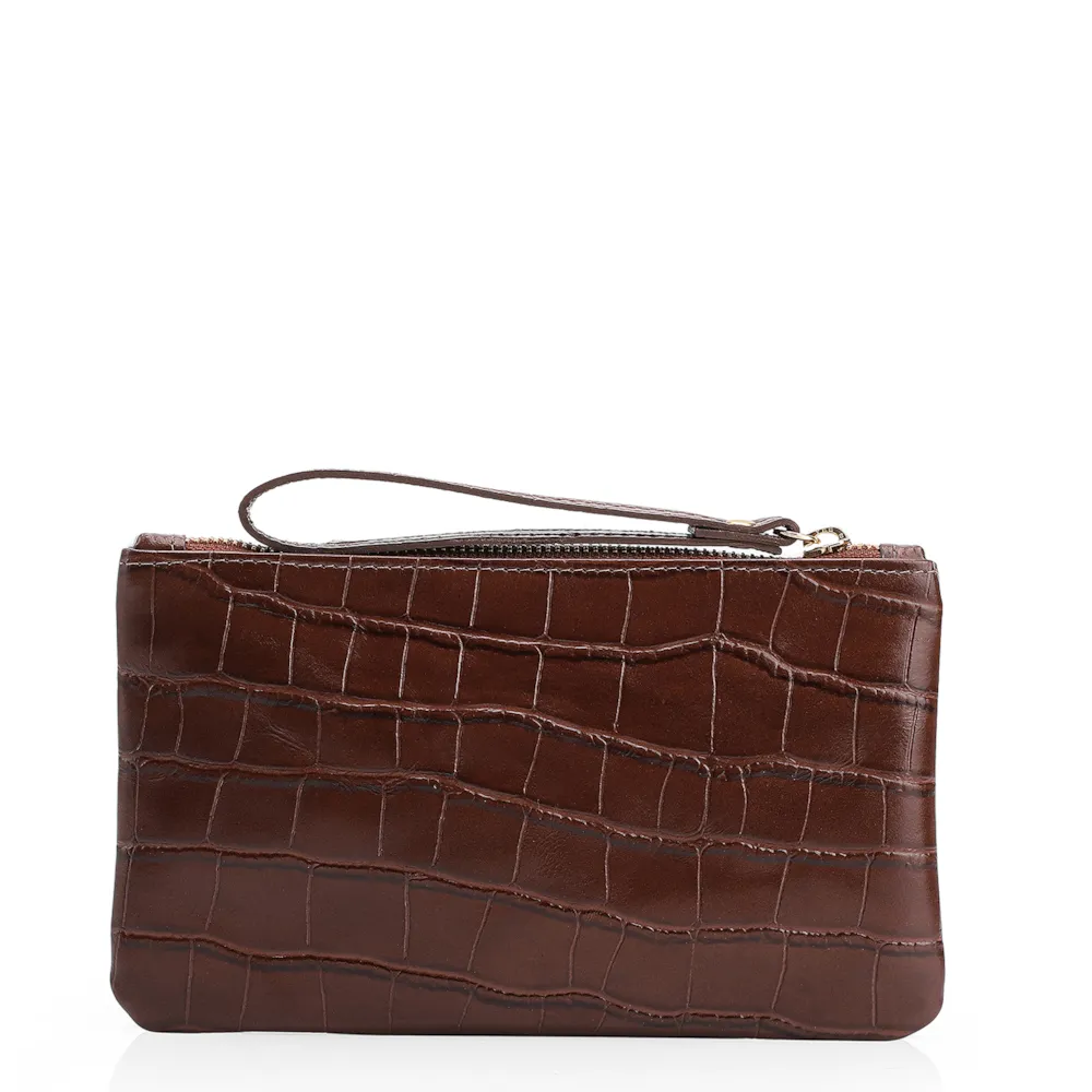 Bolsa Pequena Couro Croco Marrom - imagem 3