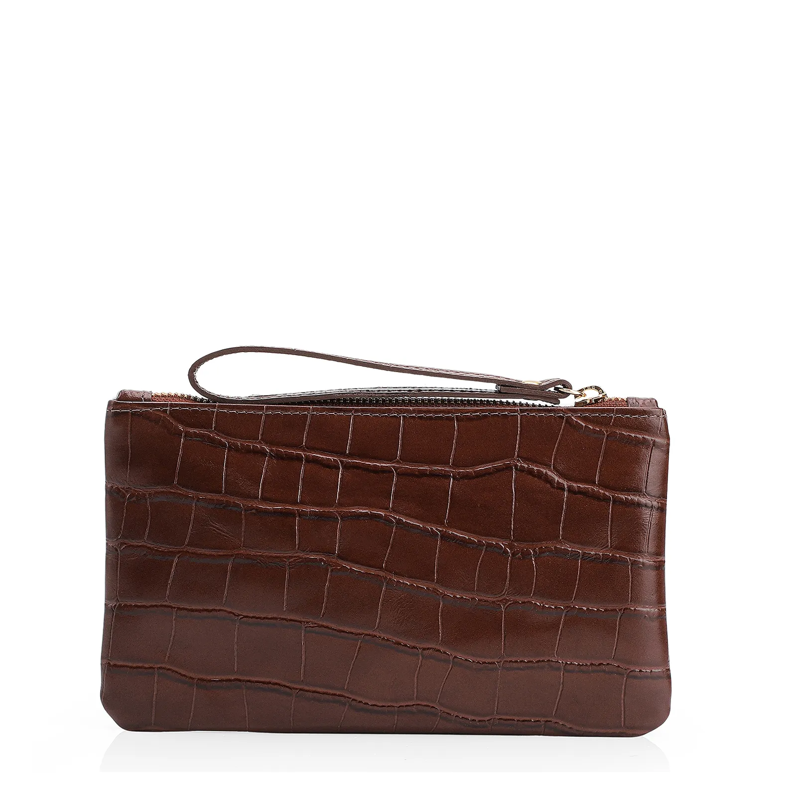 Bolsa Pequena Couro Croco Marrom