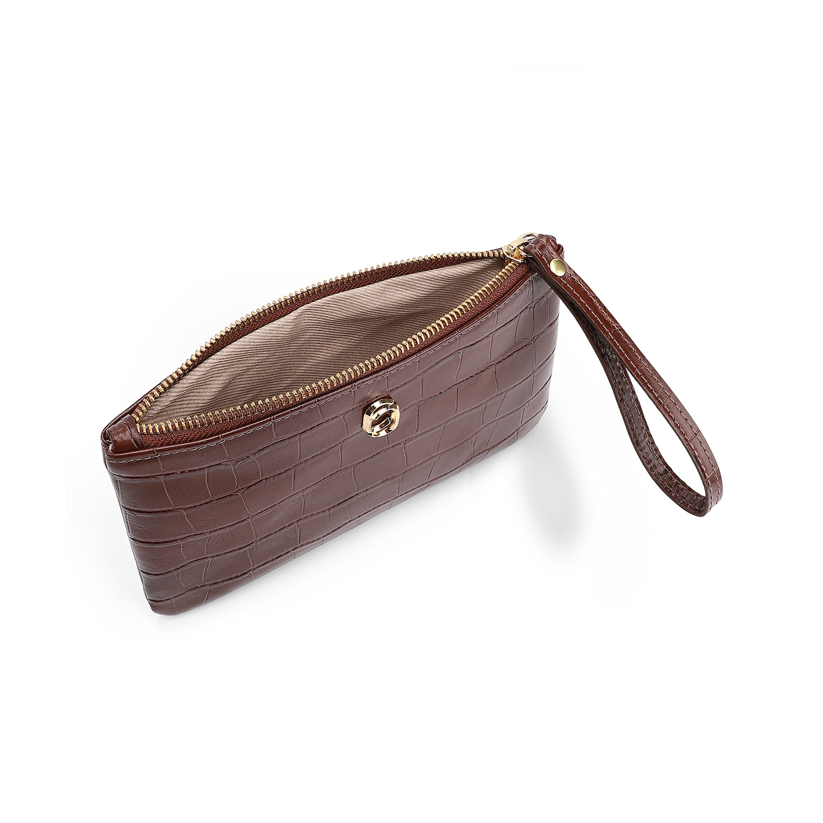 Bolsa Pequena Couro Croco Marrom