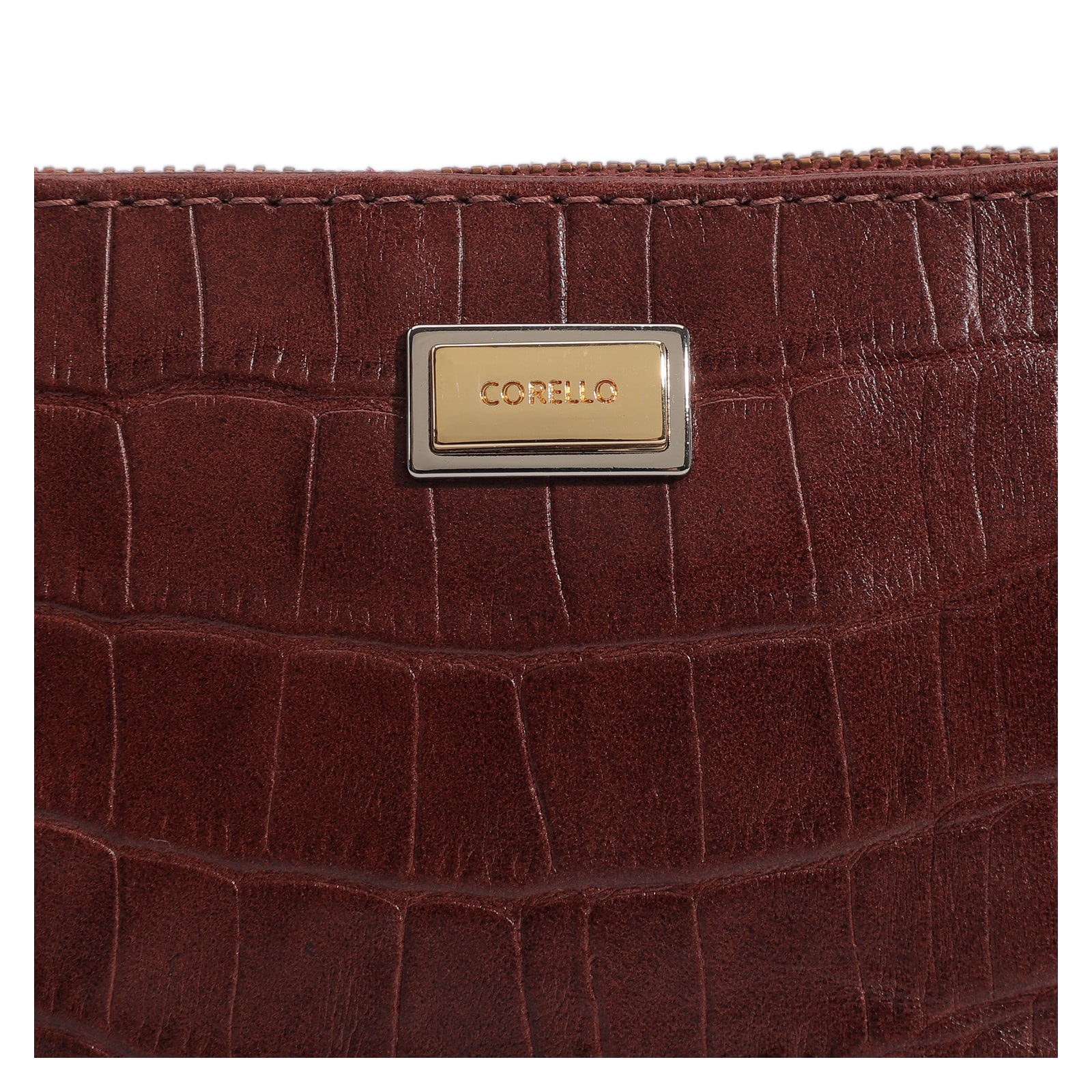 Bolsa Pequena Couro Croco Marrom