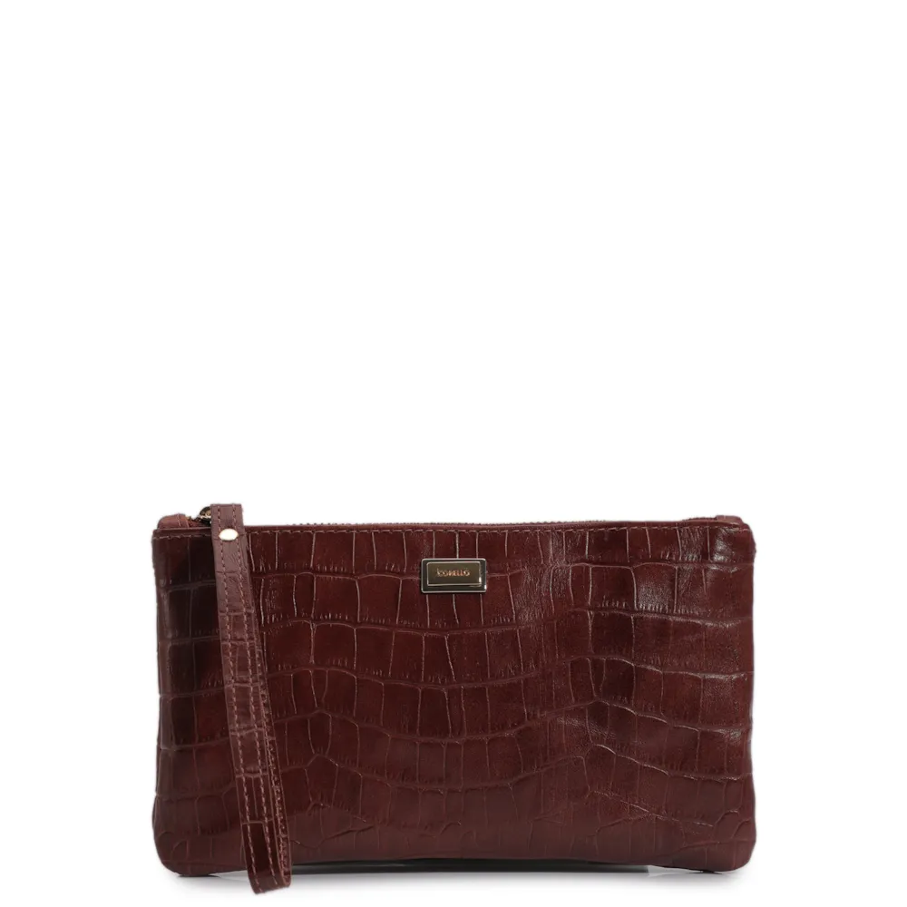 Bolsa Pequena Couro Croco Marrom
