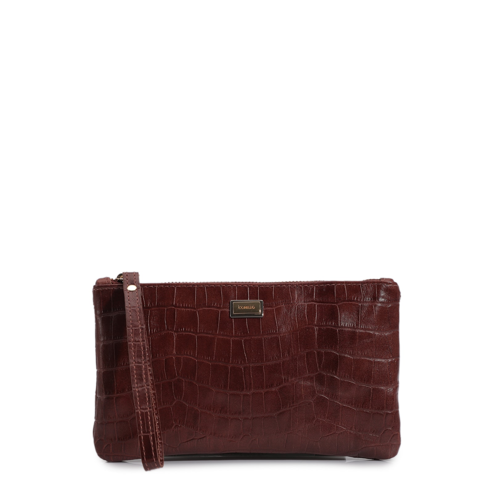 Bolsa Pequena Couro Croco Marrom