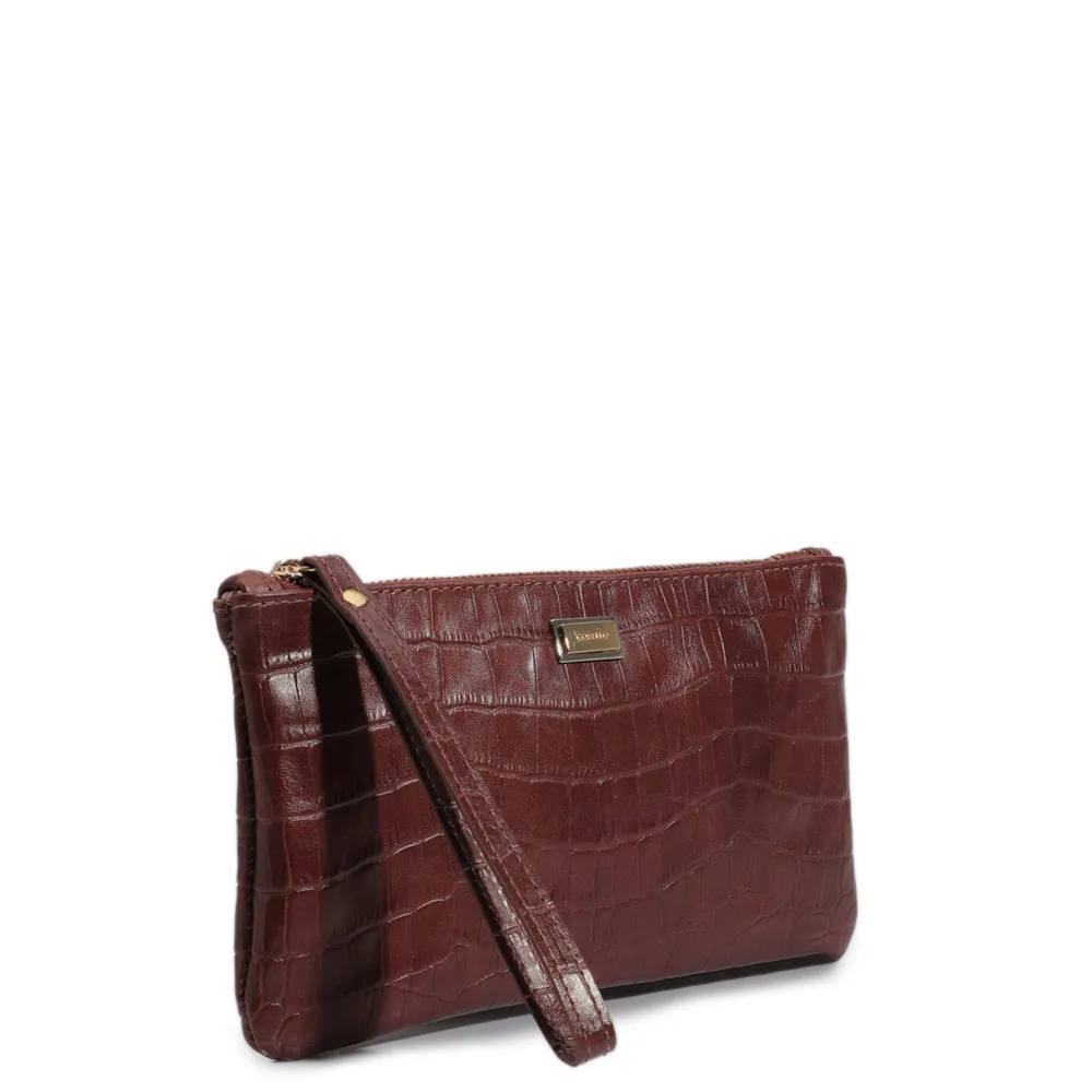 Bolsa Pequena Couro Croco Marrom - imagem 2
