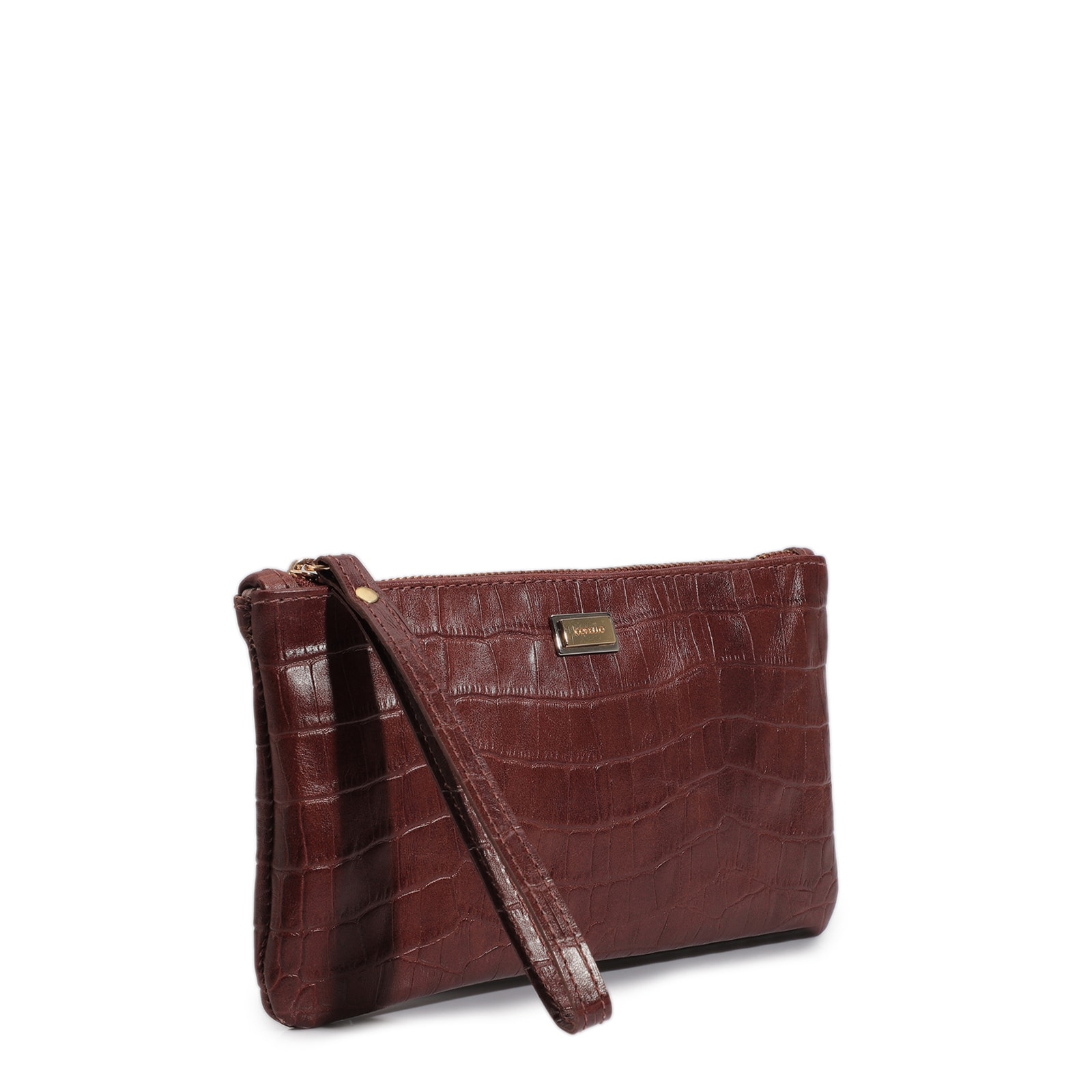 Bolsa Pequena Couro Croco Marrom