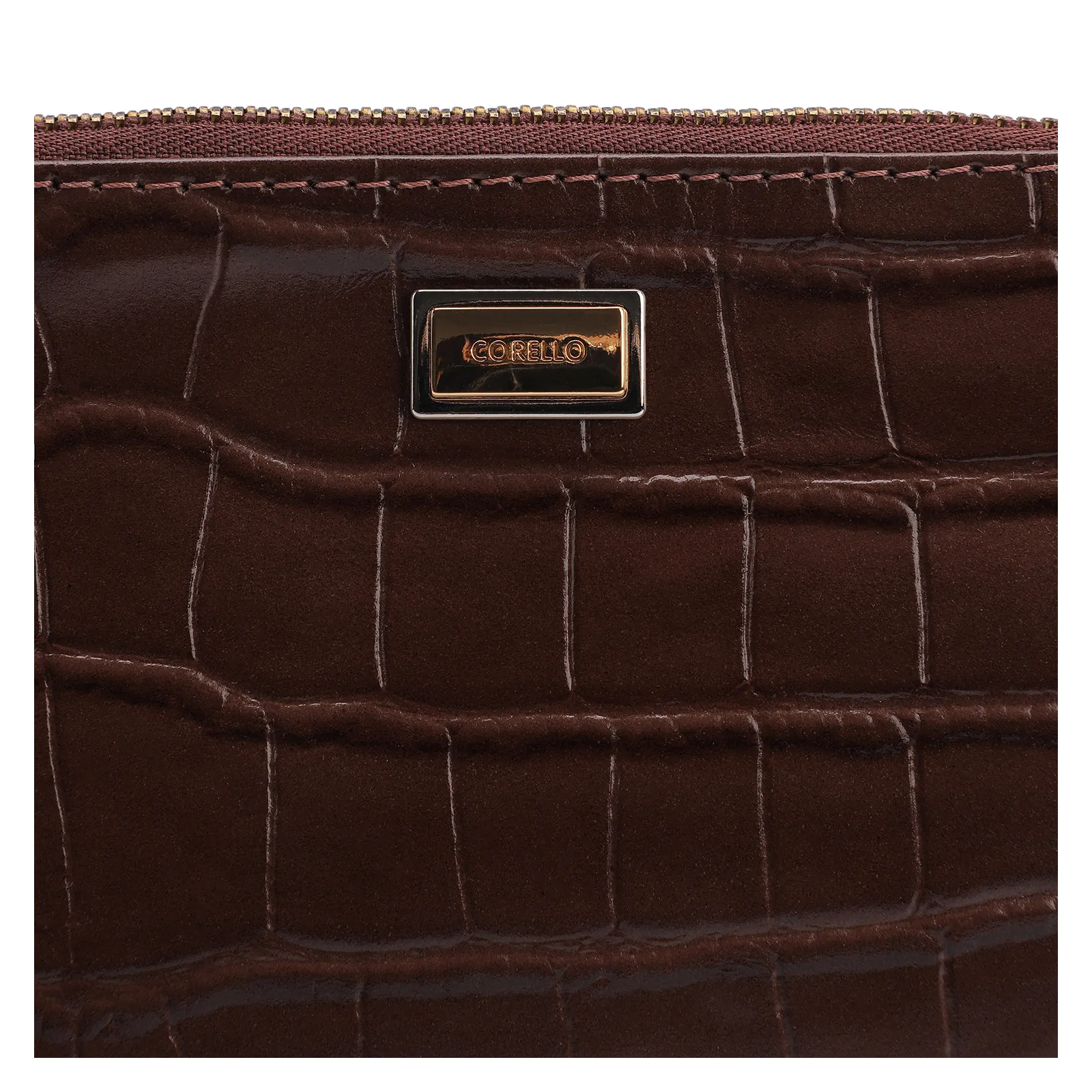 Bolsa Pequena Couro Croco Marrom