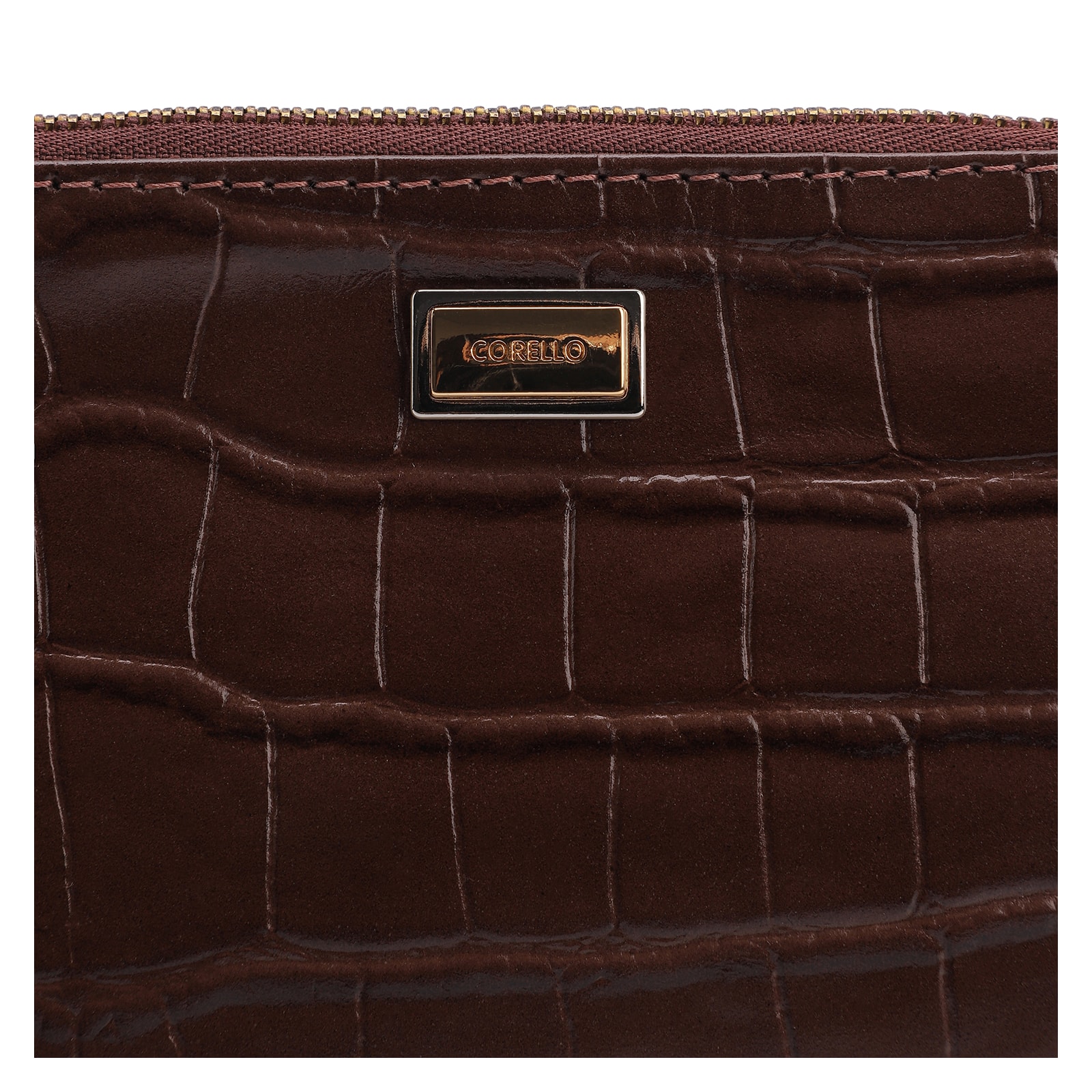 Bolsa Pequena Couro Croco Marrom