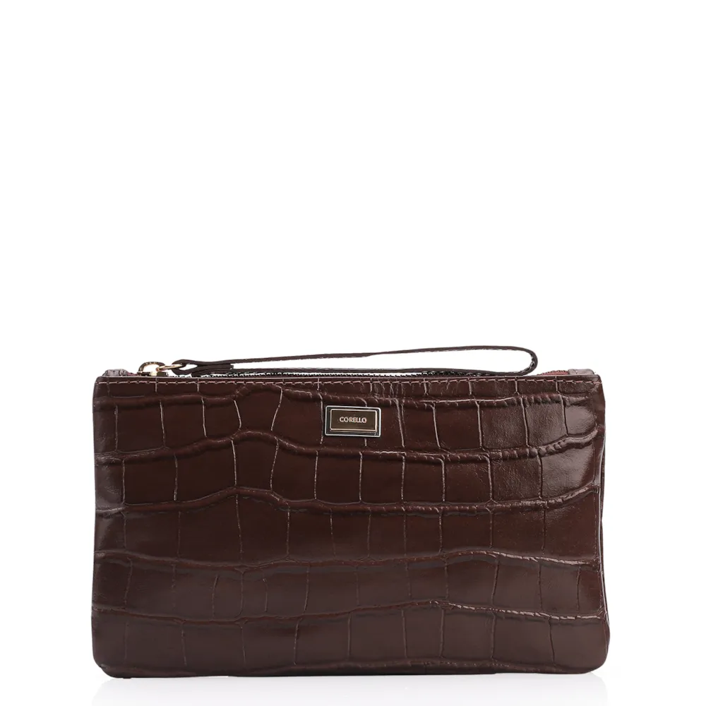 Bolsa Pequena Couro Croco Marrom