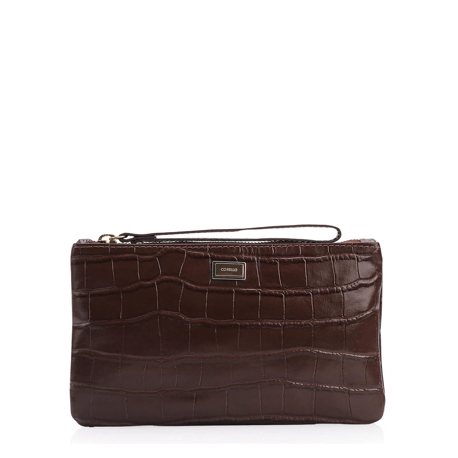 Bolsa Pequena Couro Croco Marrom