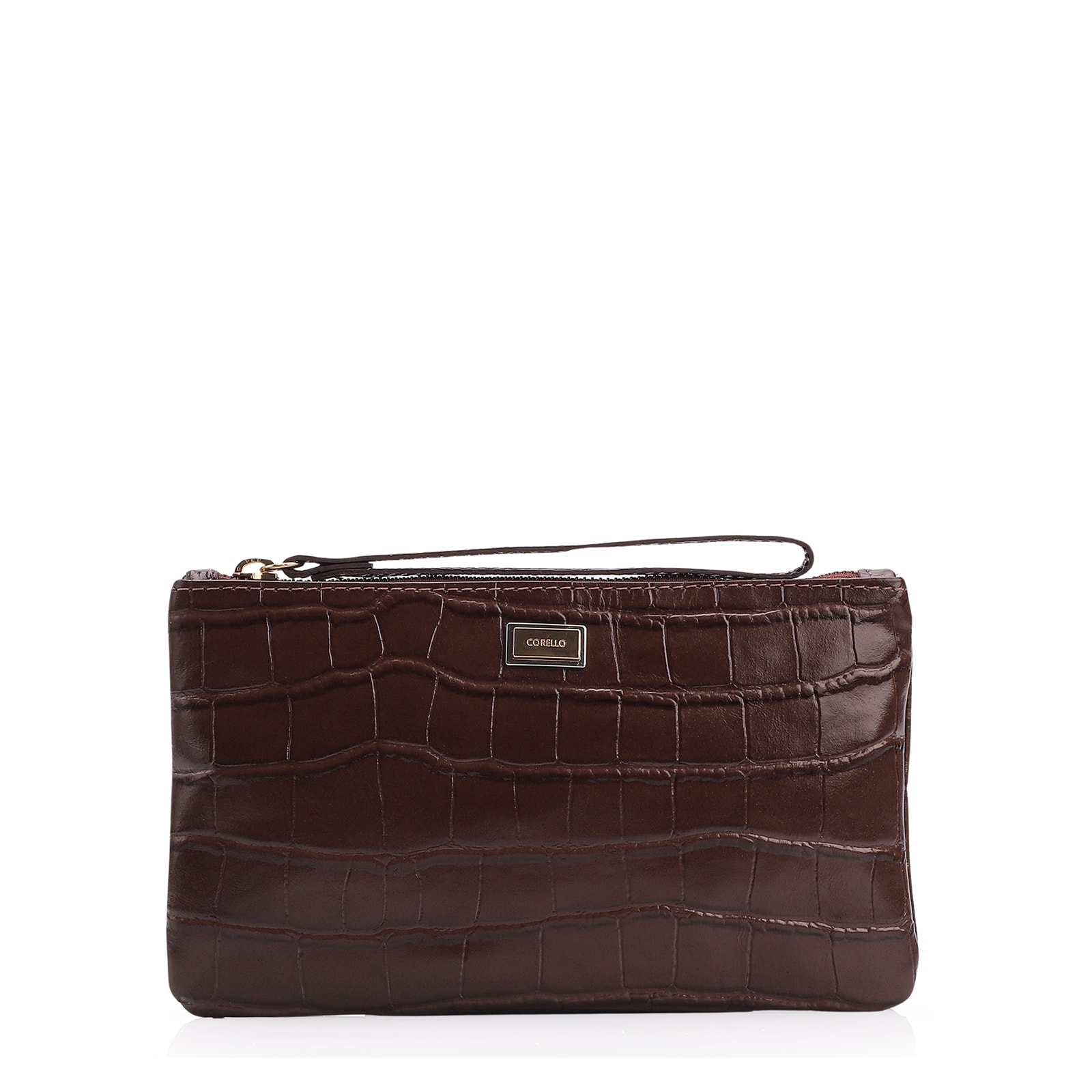 Bolsa Pequena Couro Croco Marrom