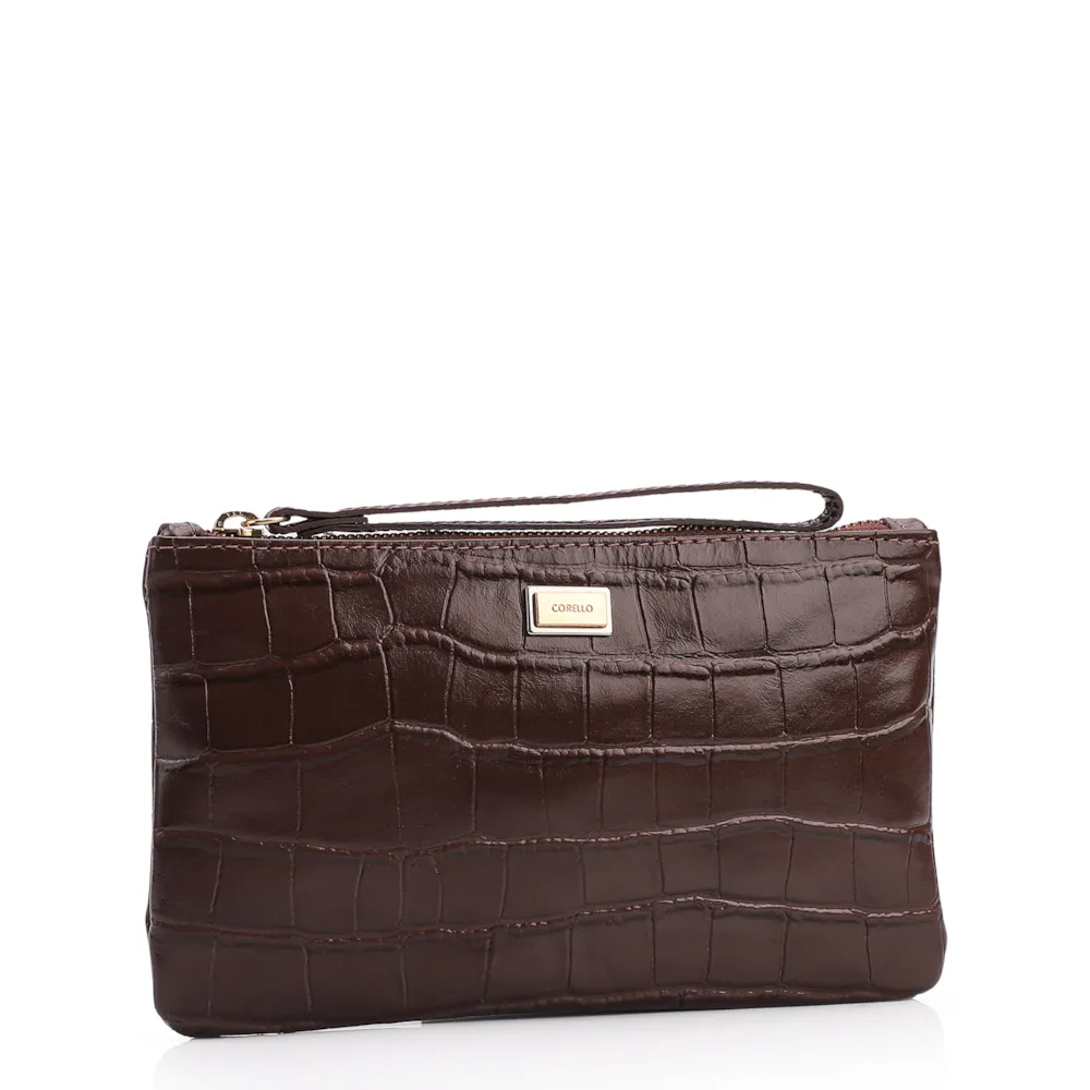Bolsa Pequena Couro Croco Marrom - imagem 2
