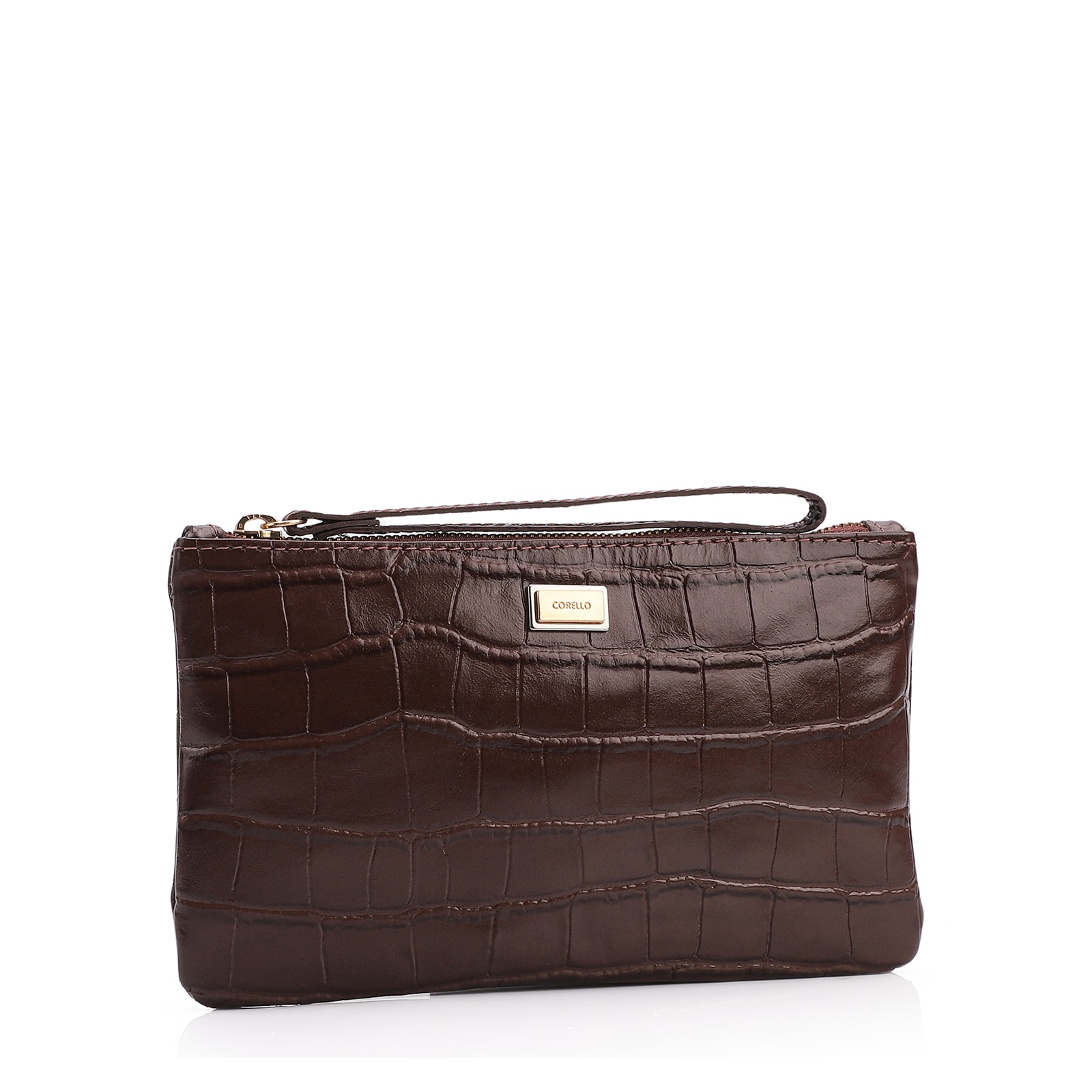 Bolsa Pequena Couro Croco Marrom