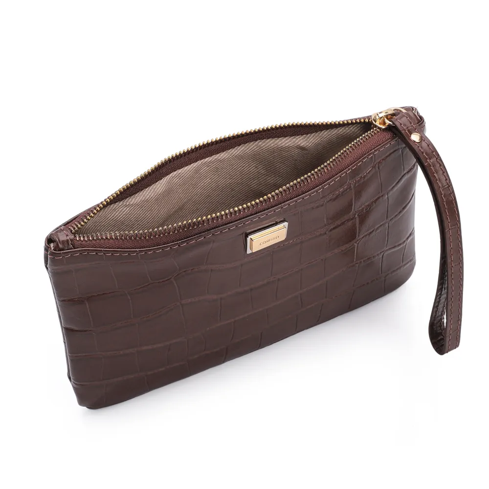 Bolsa Pequena Couro Croco Marrom - imagem 4