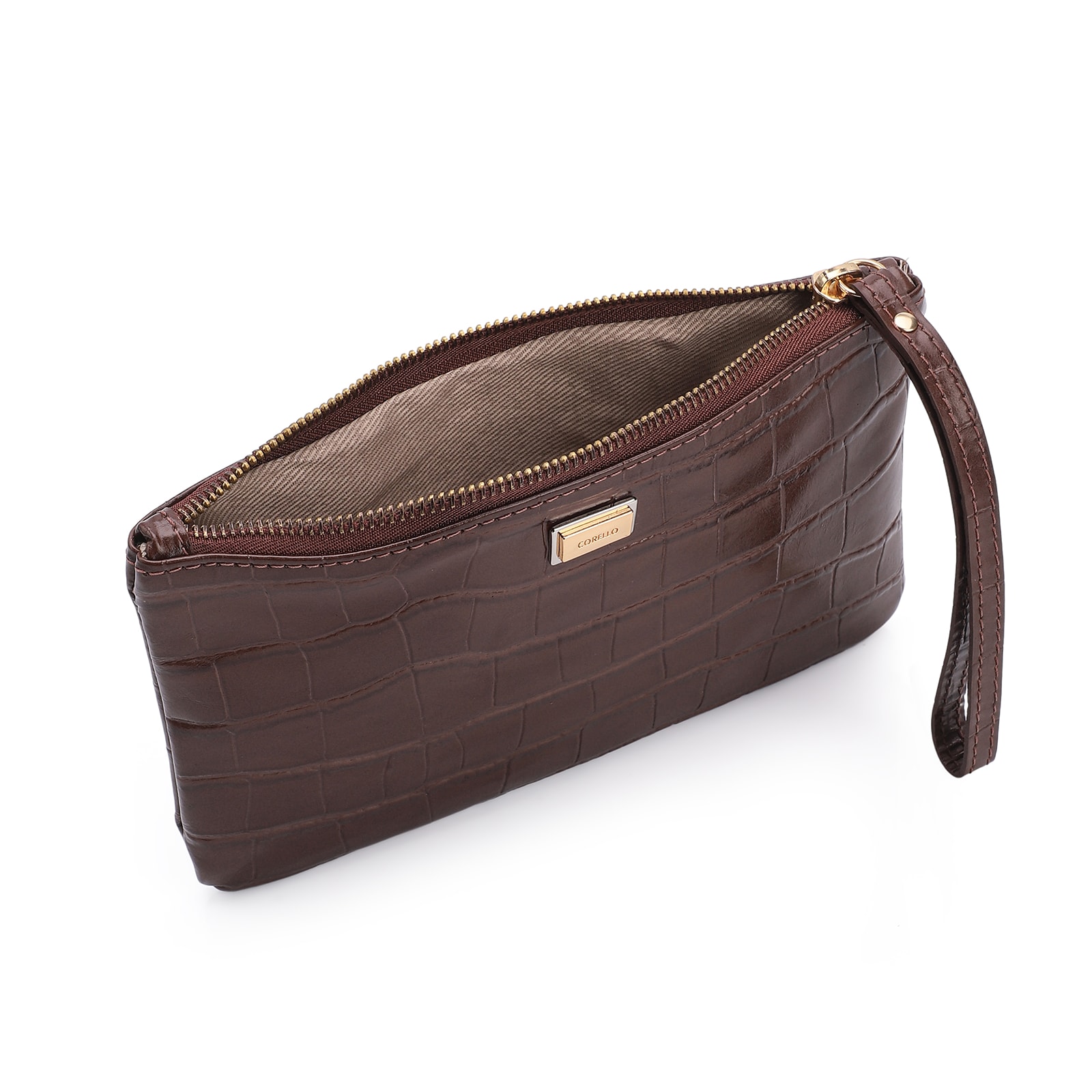 Bolsa Pequena Couro Croco Marrom
