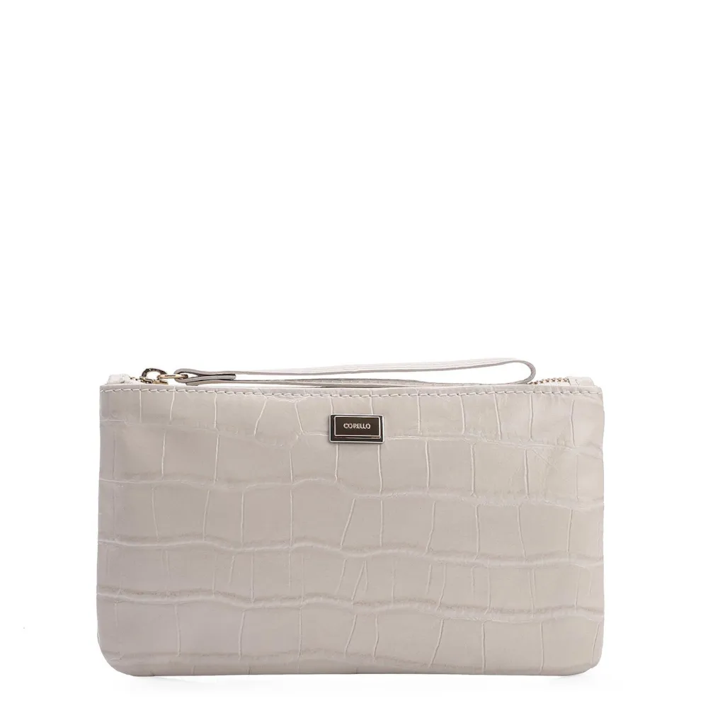 Bolsa Pequena Couro Croco Off White