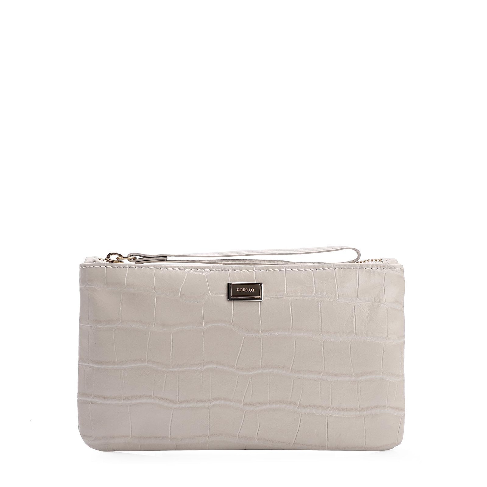 Bolsa Pequena Couro Croco Off White